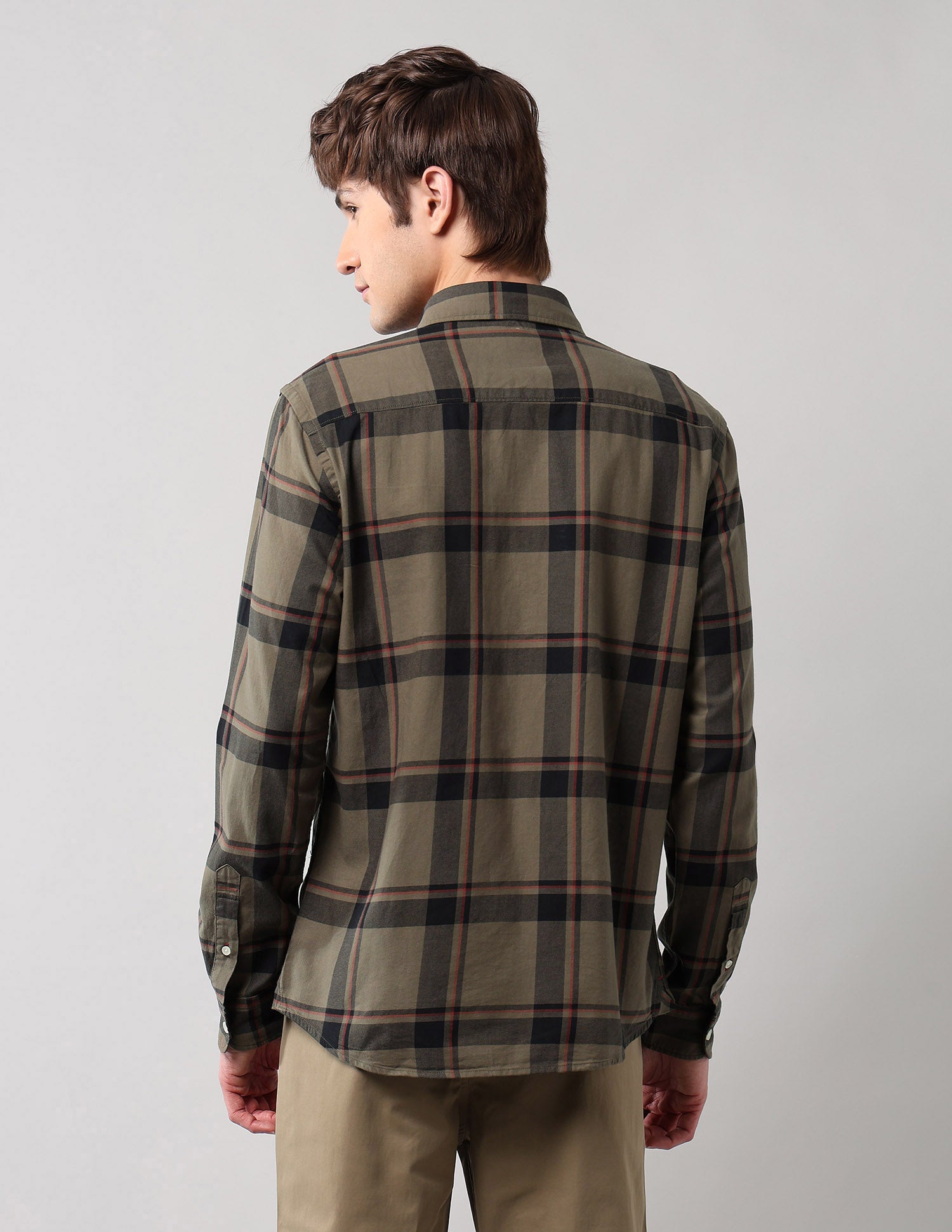 Grid Tattersall Checked Pure Cotton Shirt Khaki - U.S. POLO ASSN. | Large