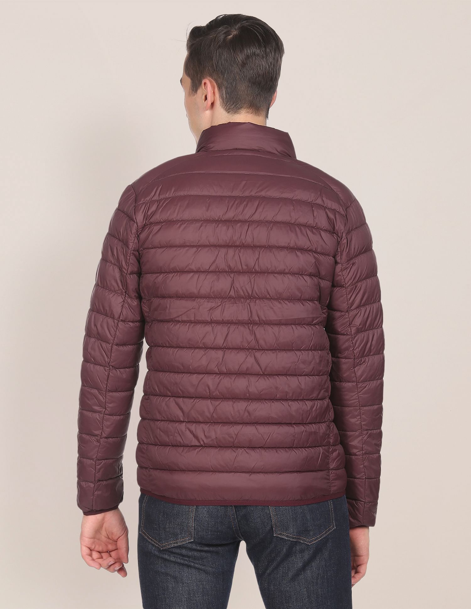 High Neck Nylon Solid Puffer Jacket Maroon - U.S. POLO ASSN. | Large