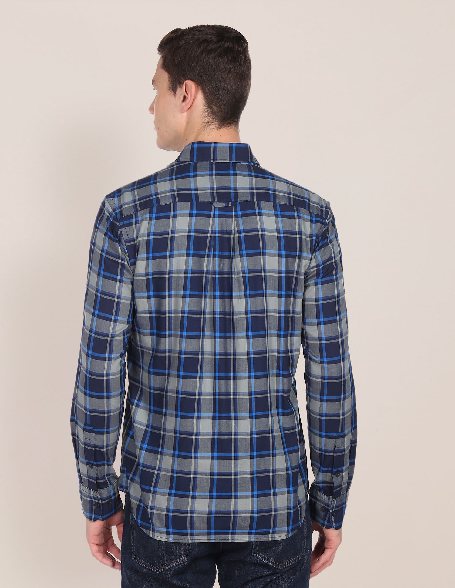 Tartan Check Herringbone Casual Shirt Navy - U.S. Polo Assn. India | Large