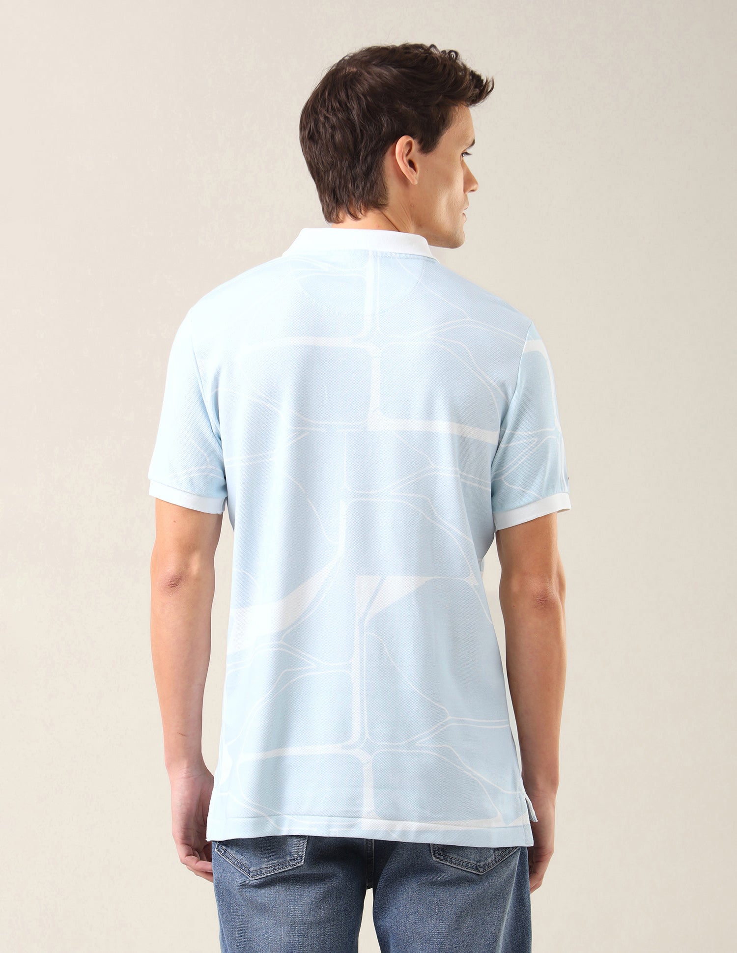 Abstract Printed Slim Fit Polo Shirt Light Blue - U.S. Polo Assn. India | Large