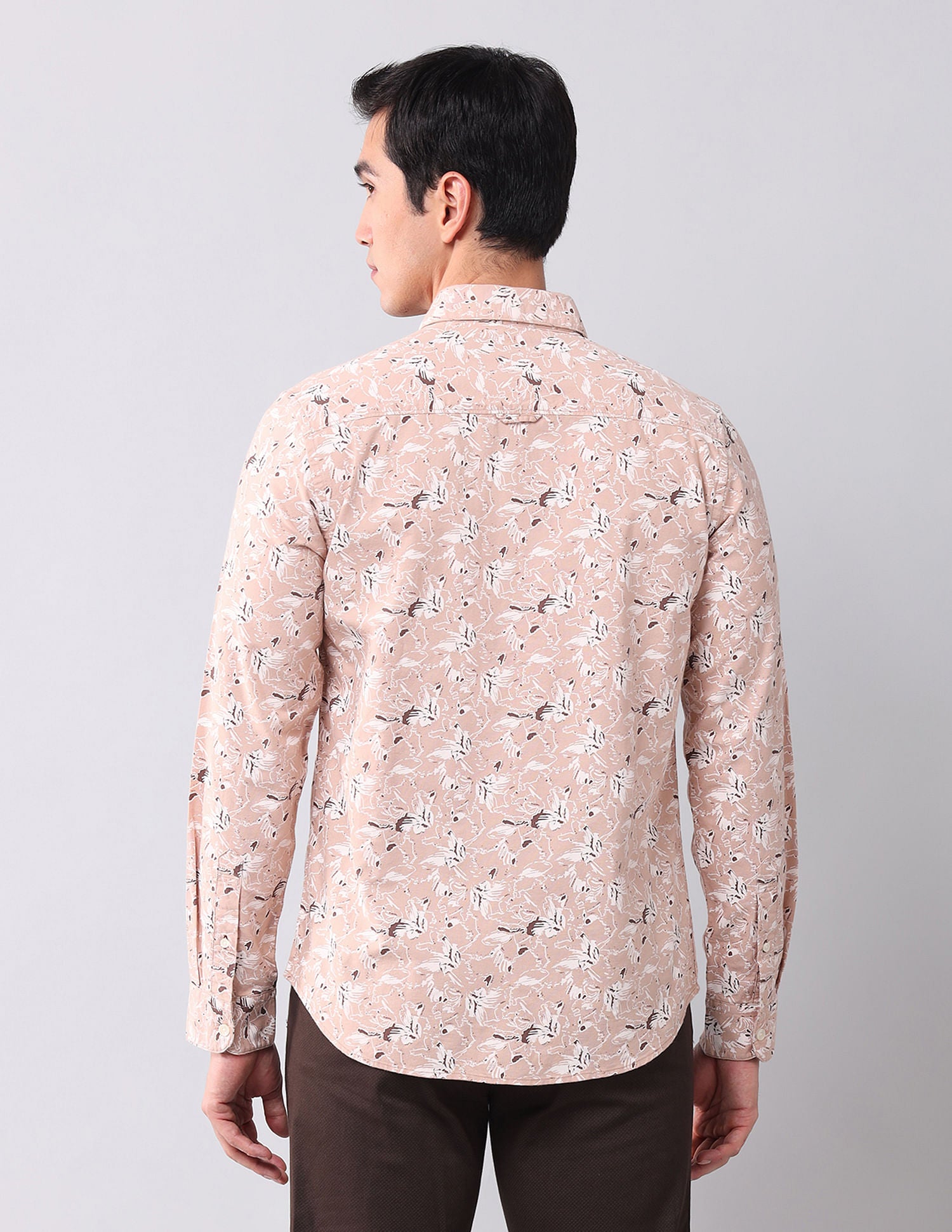 Regular Fit Dobby Printed Shirt Light Brown - U.S. POLO ASSN. | Large