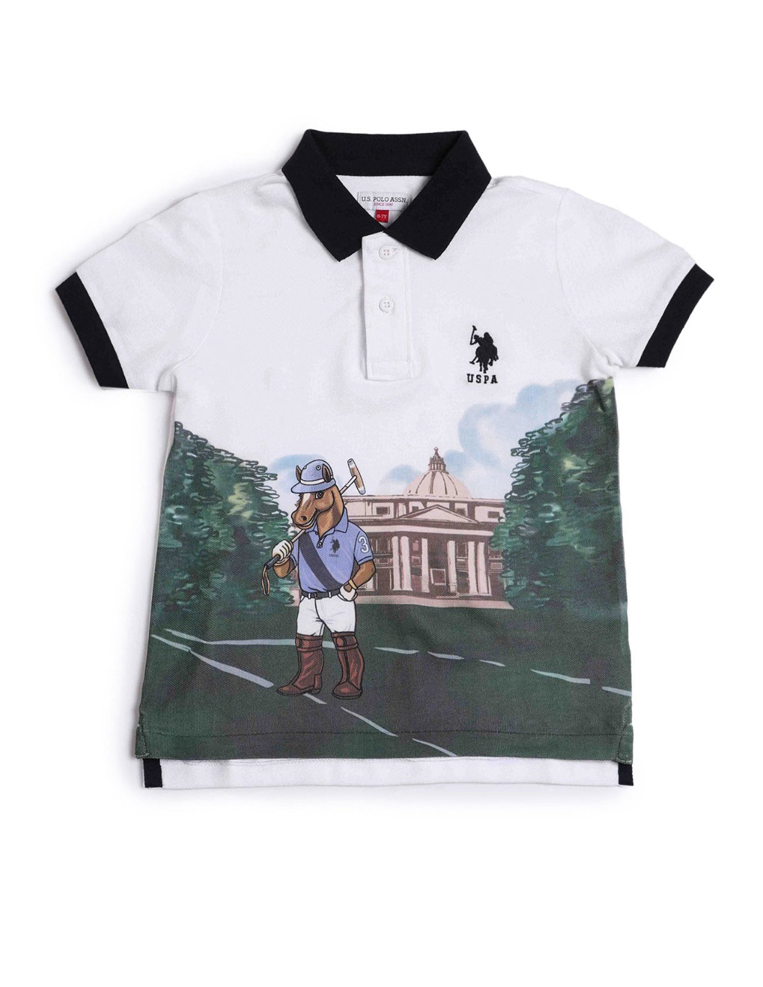 Boys Graphic Printed Regular Fit Polo Shirt White - U.S. POLO ASSN. | Large