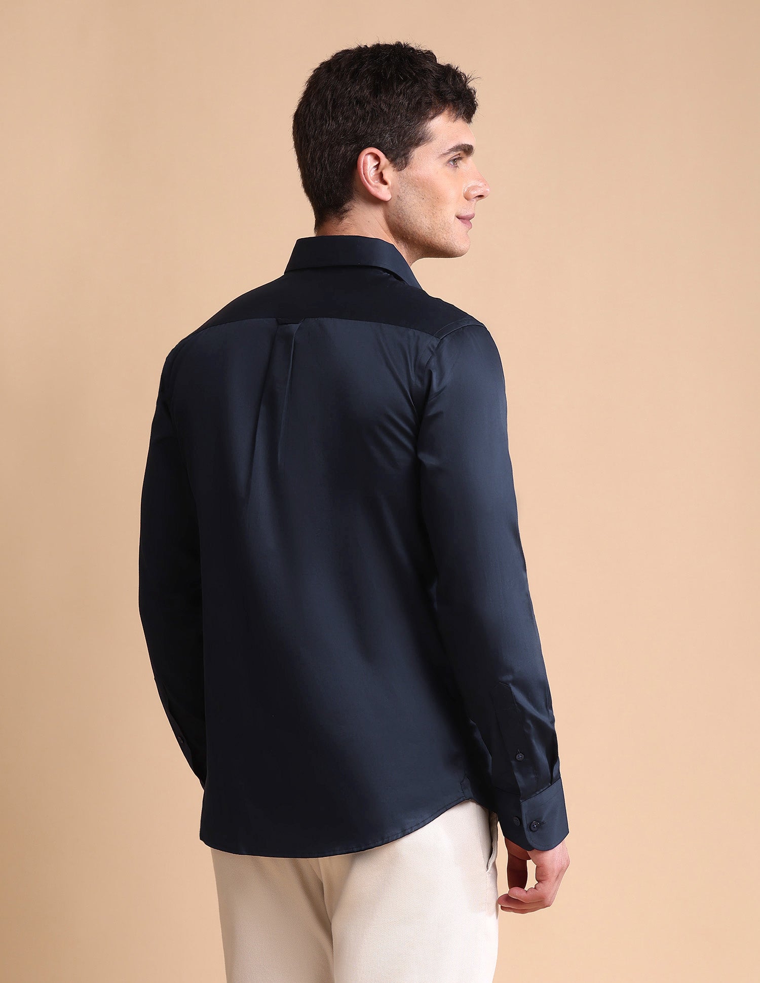 Solid Tailored Fit Satin Shirt Navy - U.S. POLO ASSN. | Large