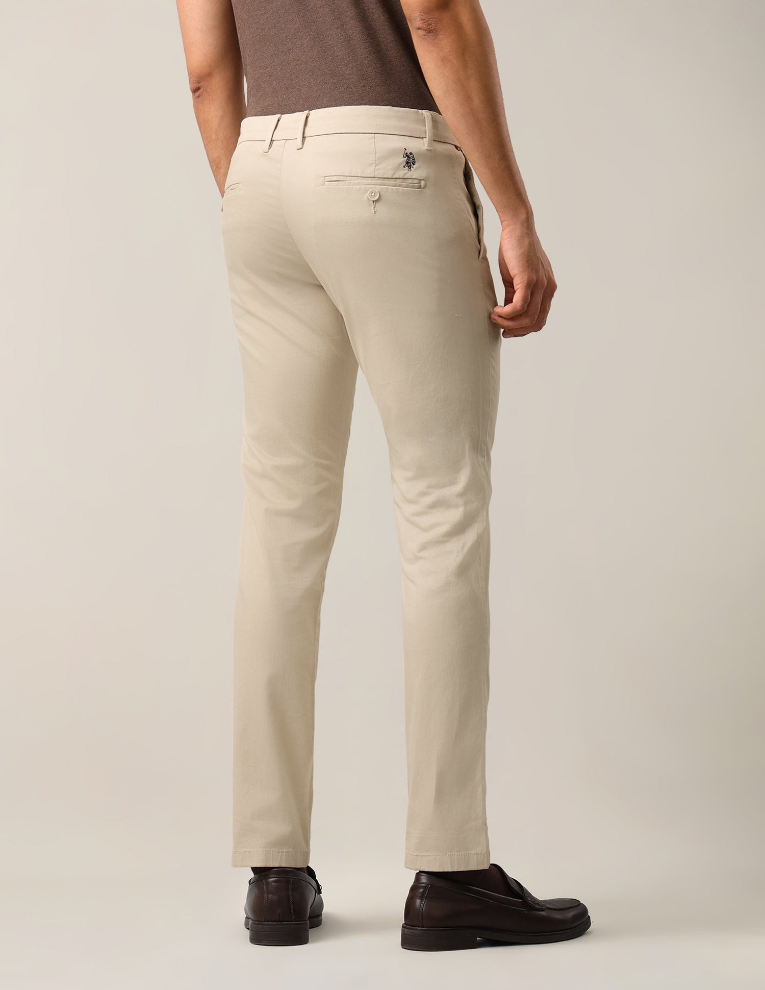 Denver Slim Fit Dobby Trousers Light Khaki - U.S. Polo Assn. India | Large