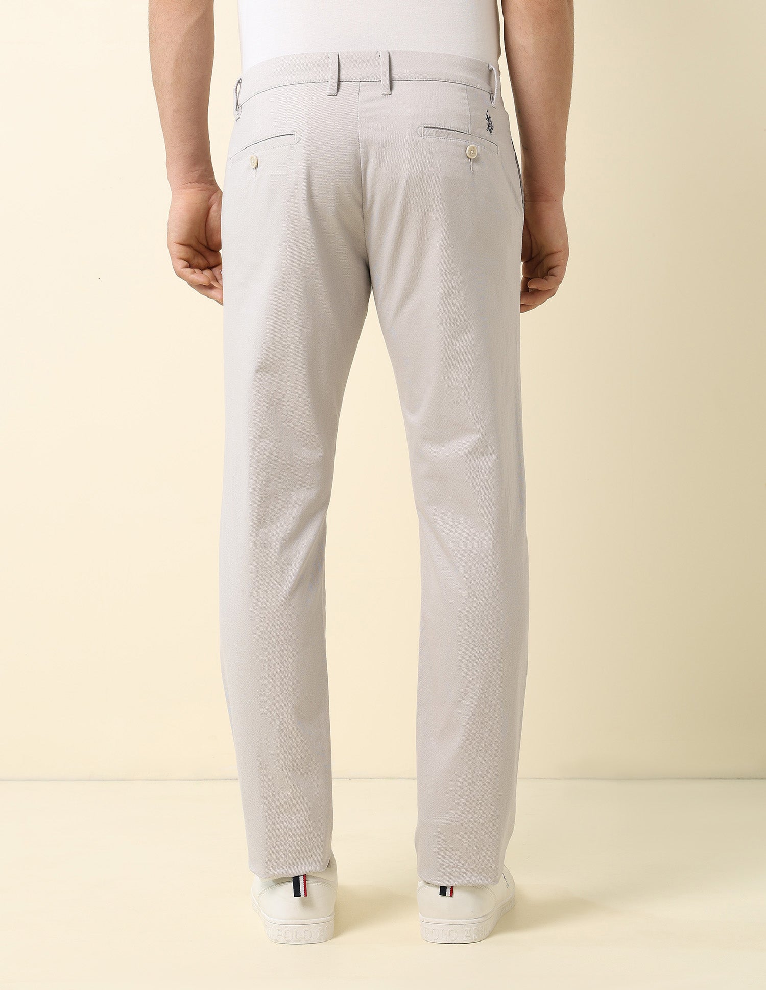 Denver Slim Fit Satin Print Trousers Light Grey - U.S. Polo Assn. India | Large
