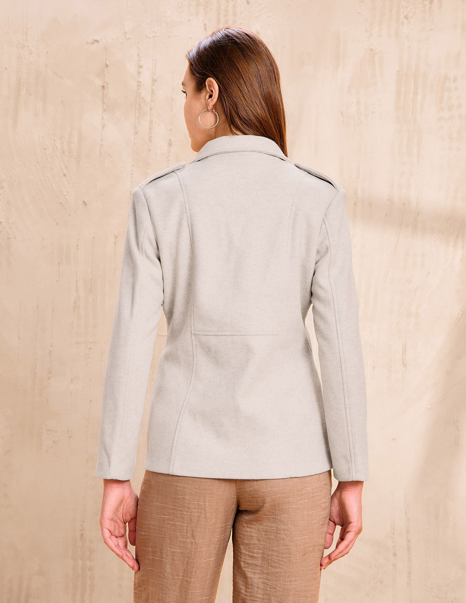 Solid Regular Fit Double Breasted Jacket Beige - U.S. POLO ASSN. | Large