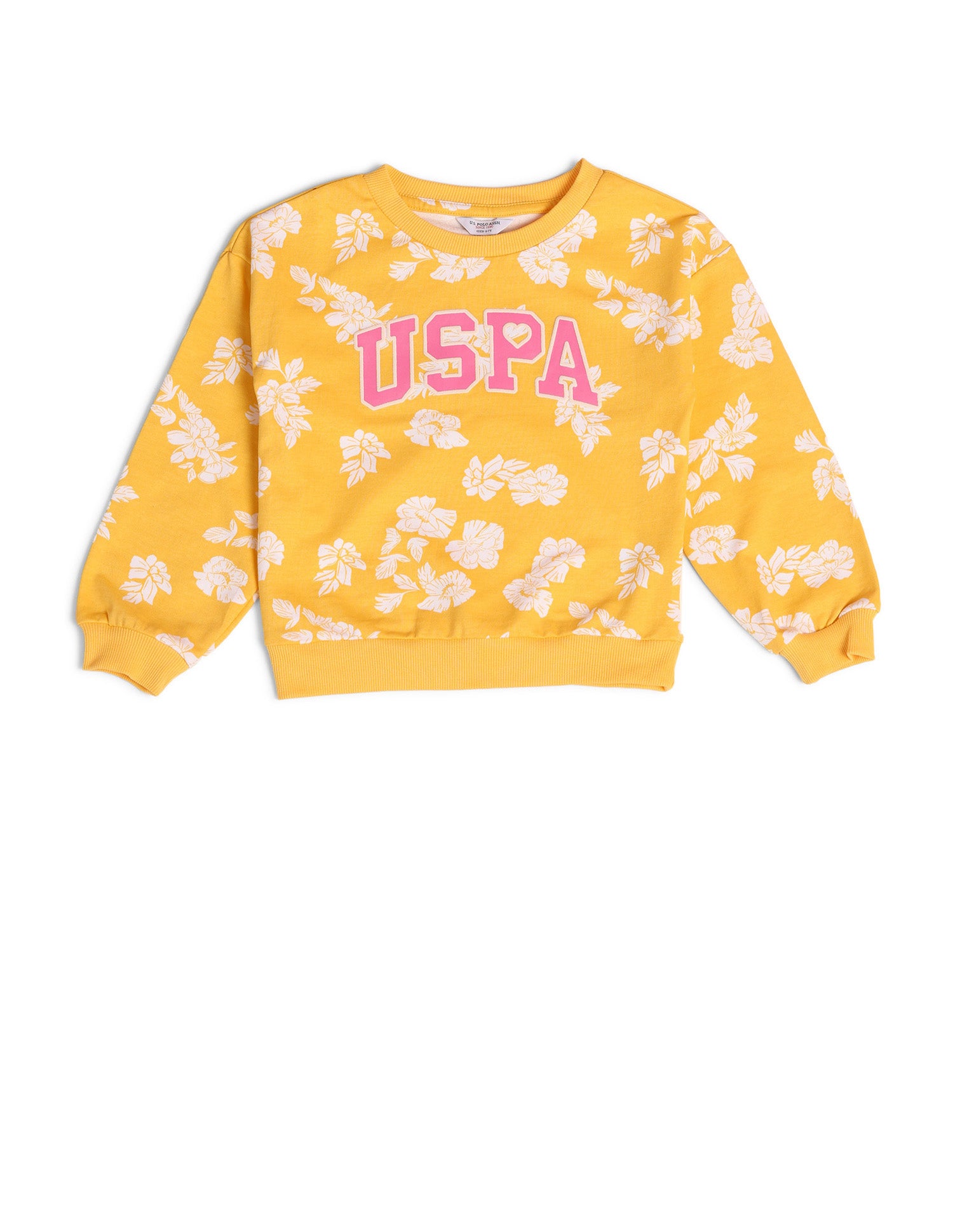 Girls Floral Printed Regular Fit Sweatshirt Yellow - U.S. POLO ASSN. | Large