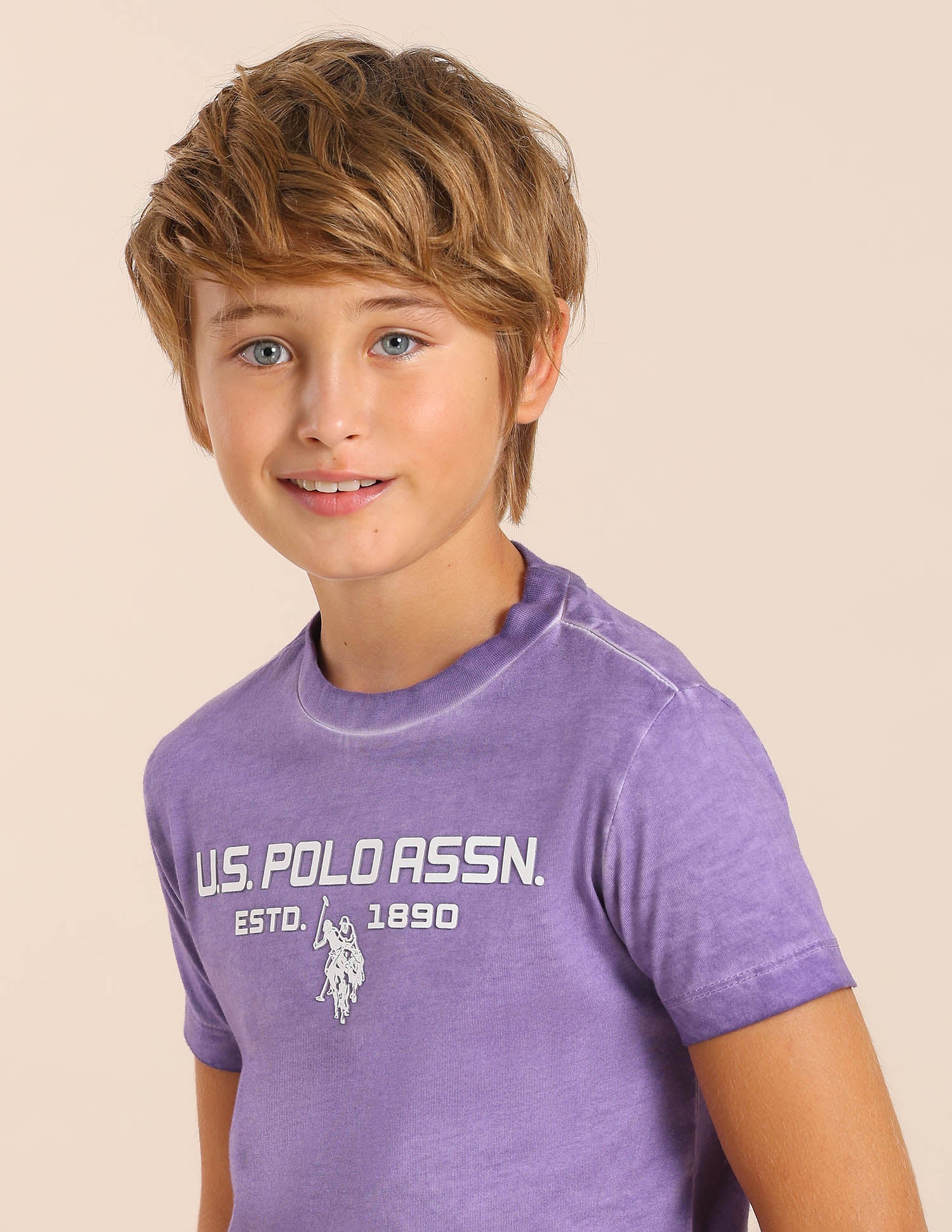 Boys Brand Printed Regular Fit T-Shirt Light Purple - U.S. POLO ASSN. | Large