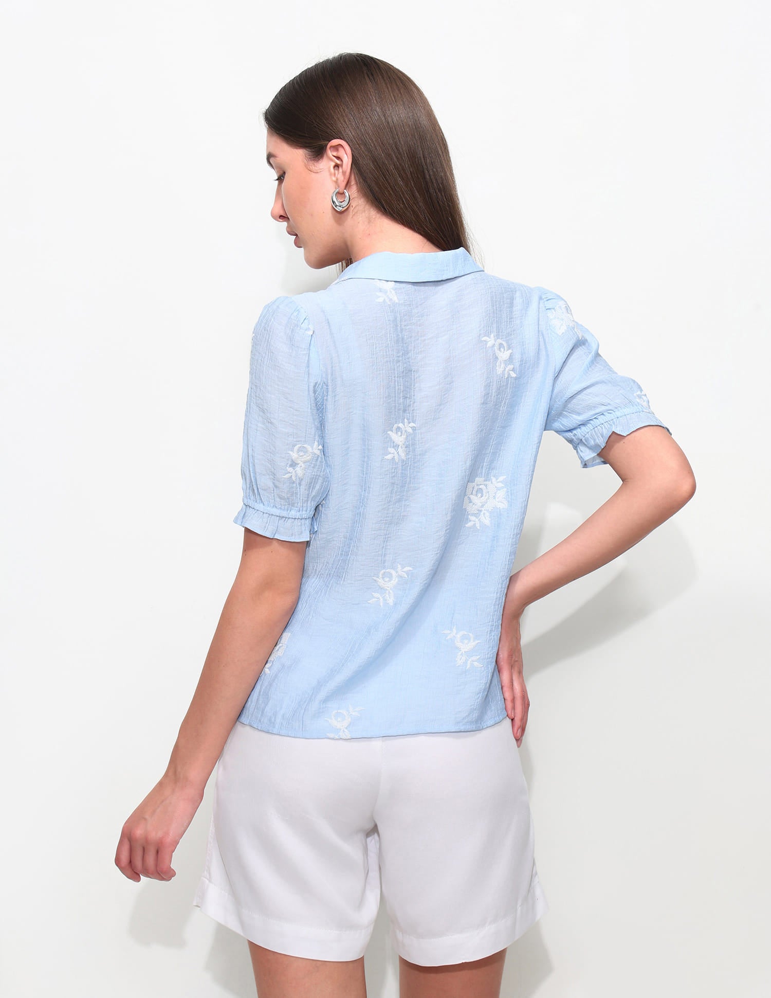 Flat Collar Floral Embroidered Top Blue - U.S. Polo Assn. India | Large