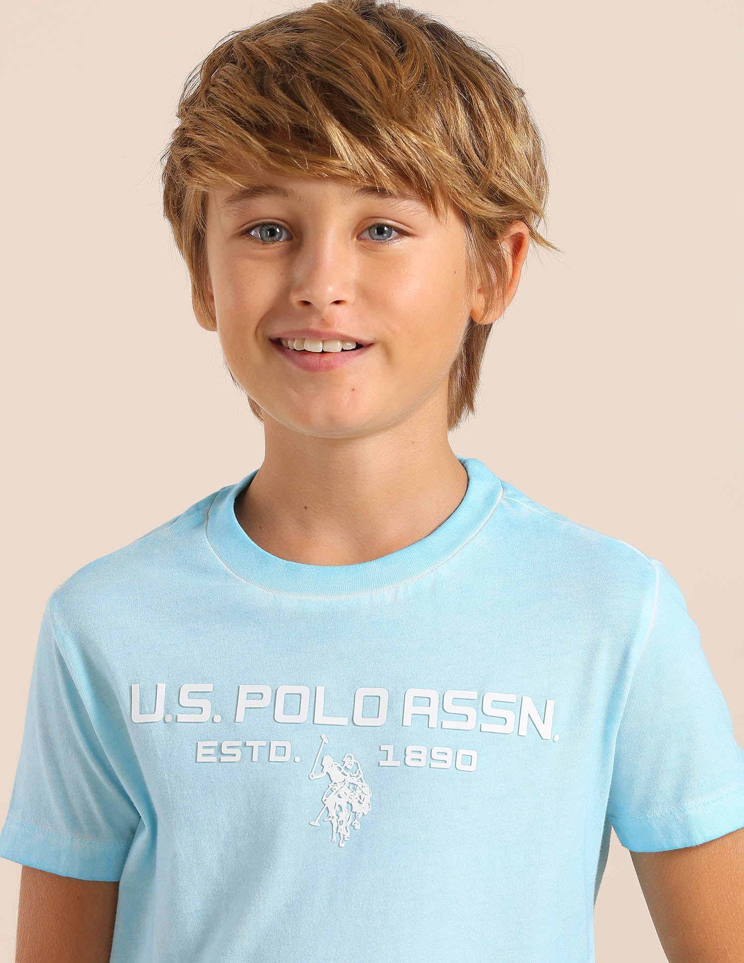 Boys Brand Printed Regular Fit T-Shirt Light Blue - U.S. POLO ASSN. | Large