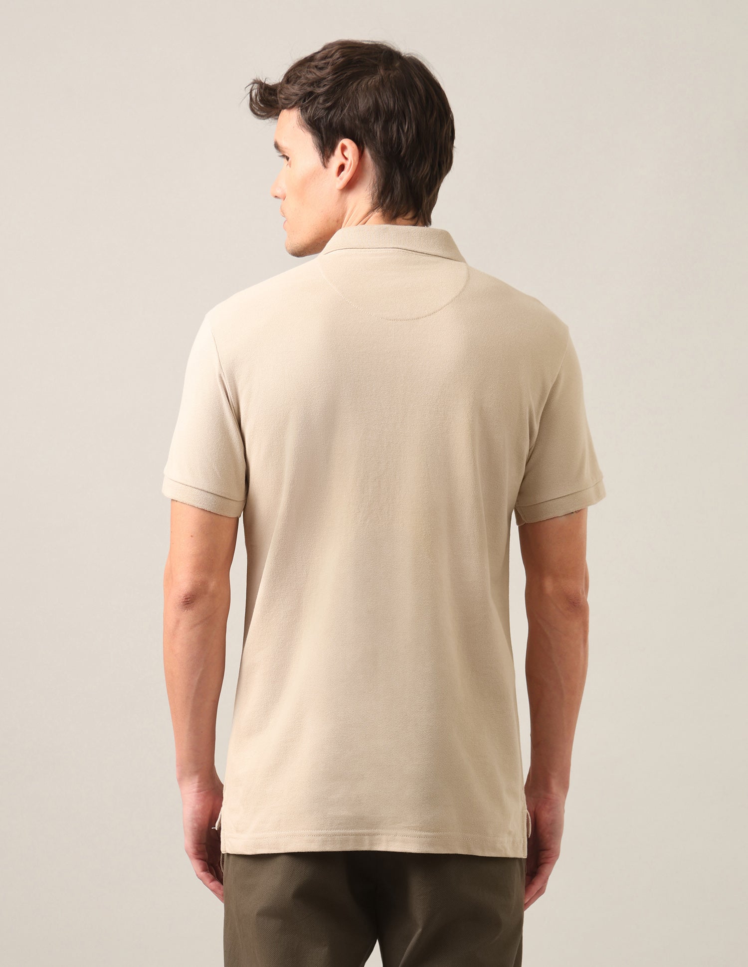 Typographic Brand Printed Slim Fit Polo Shirt Beige - U.S. Polo Assn. India | Large