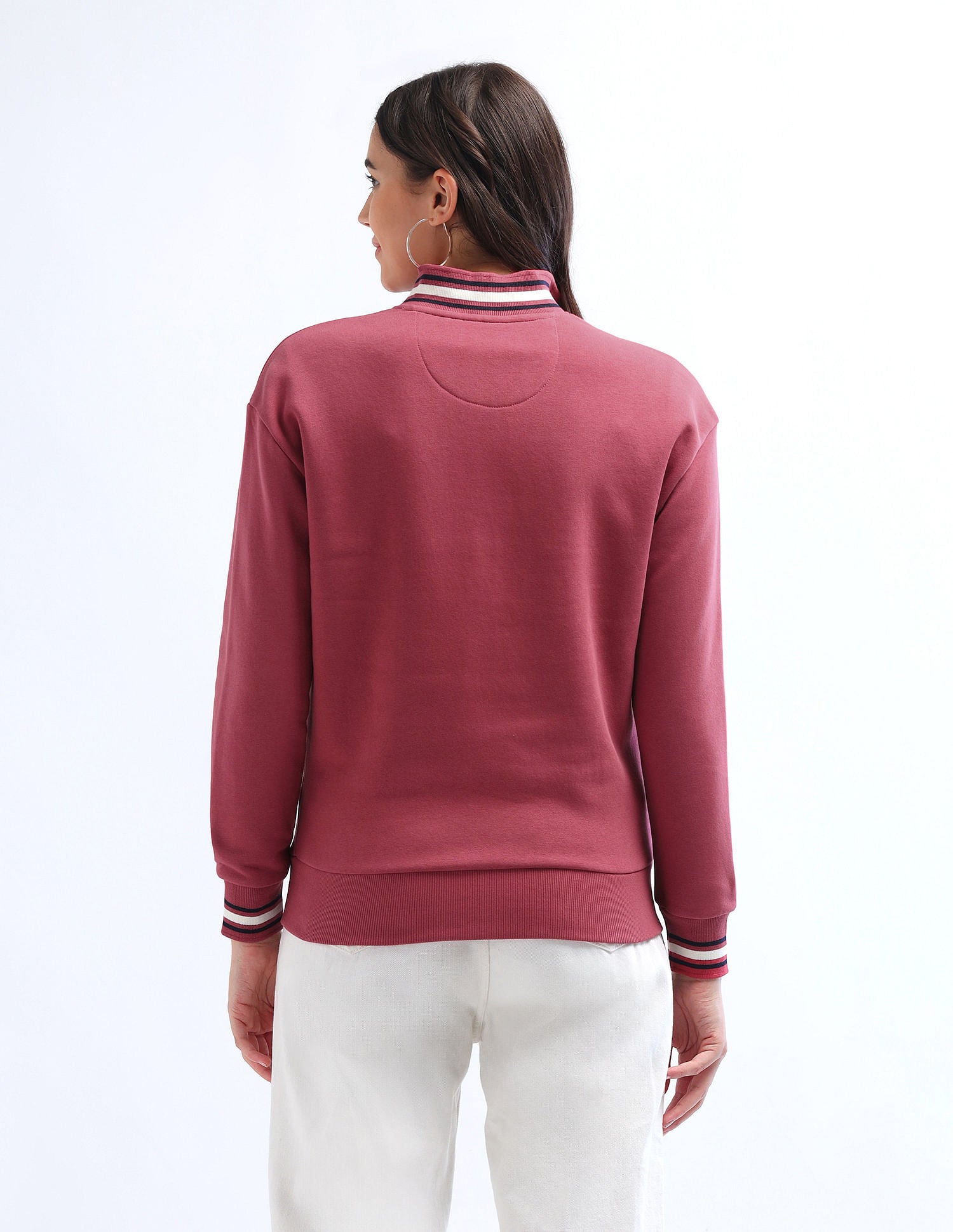 Tipped Collar Zip Up Sweatshirt Pink - U.S. Polo Assn. India | Large