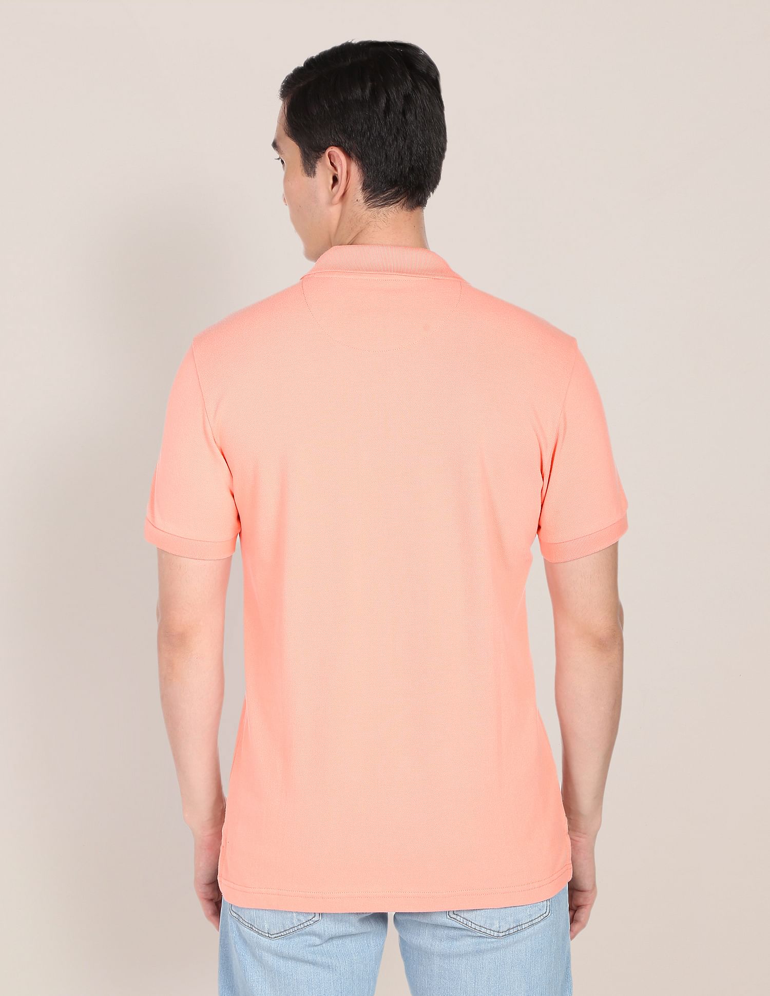 Contrast Stripe Cotton Polo Shirt Peach - U.S. POLO ASSN. | Large