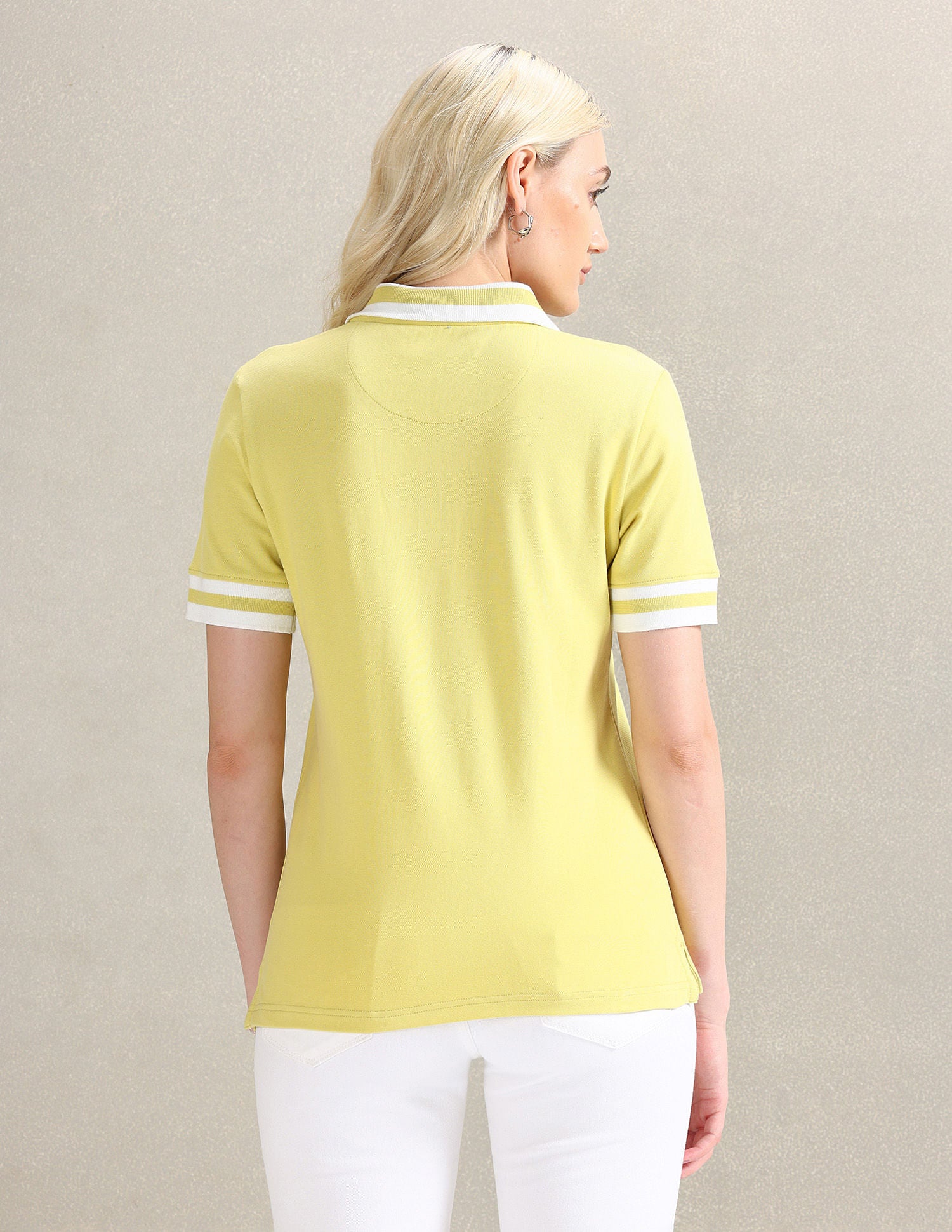 Striped Collar Pique Polo Shirt Yellow - U.S. POLO ASSN. | Large