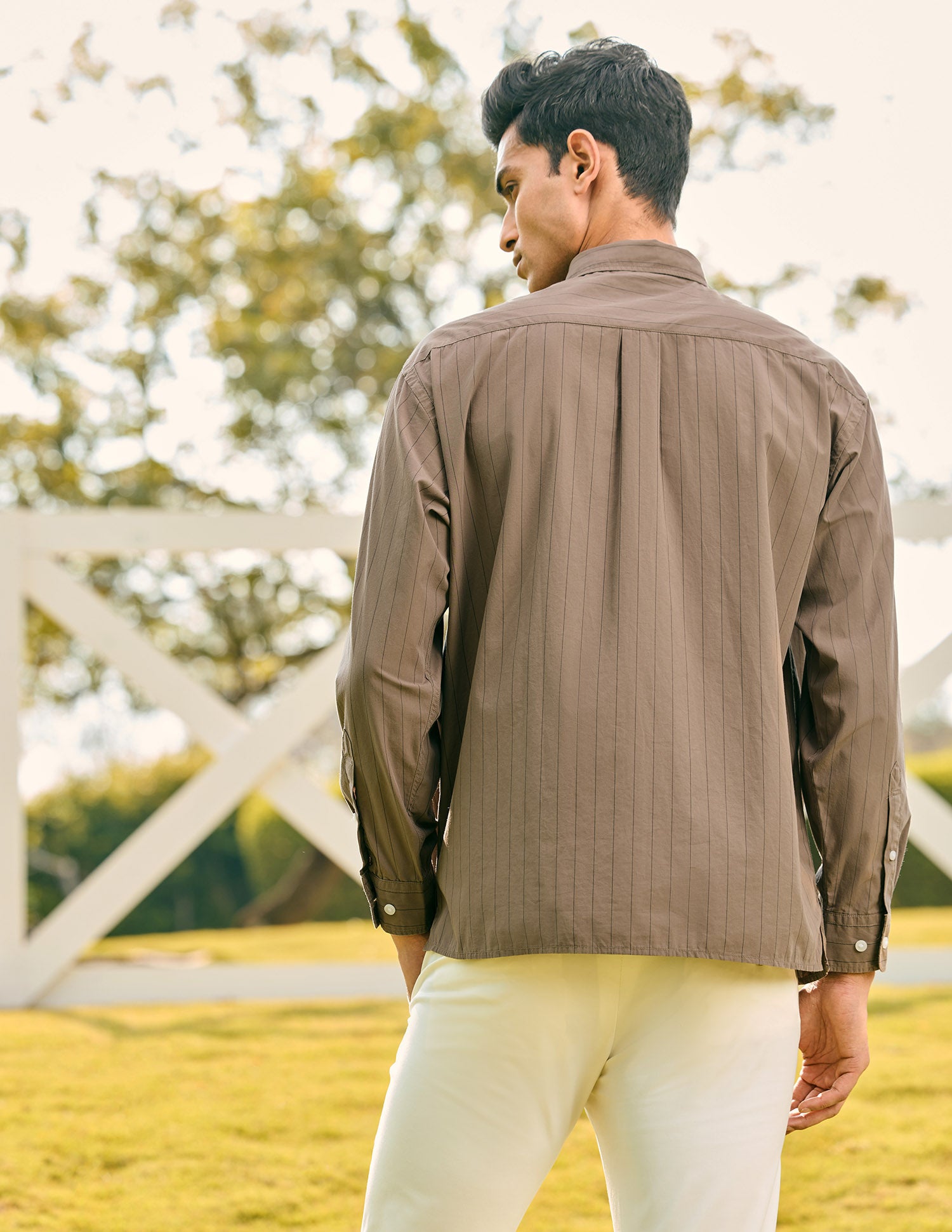 Pacho X Vertical Striped Tailored Fit Shirt Brown - U.S. POLO ASSN. | Large