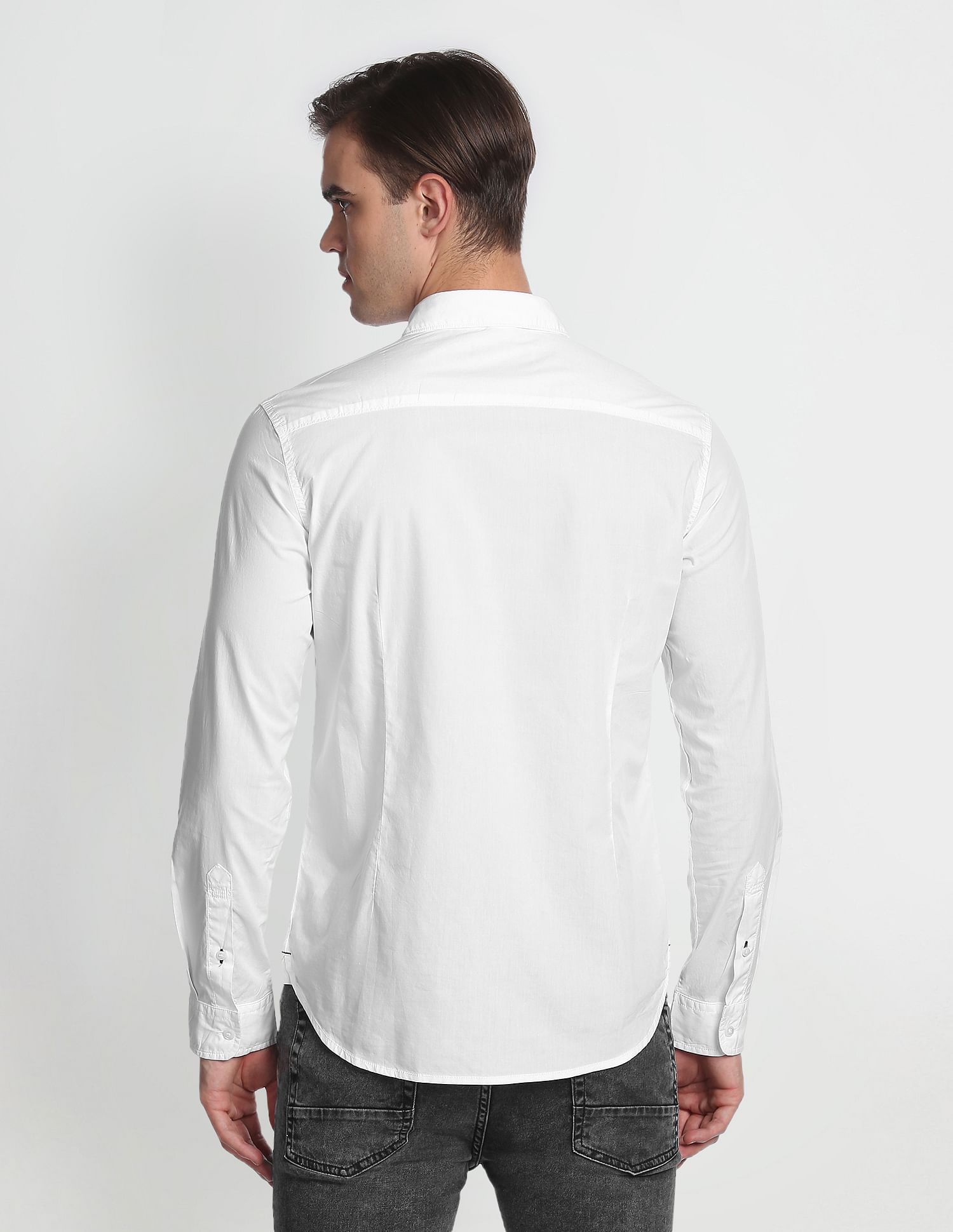 Spread Collar Cotton Casual Shirt White - U.S. Polo Assn. India | Large