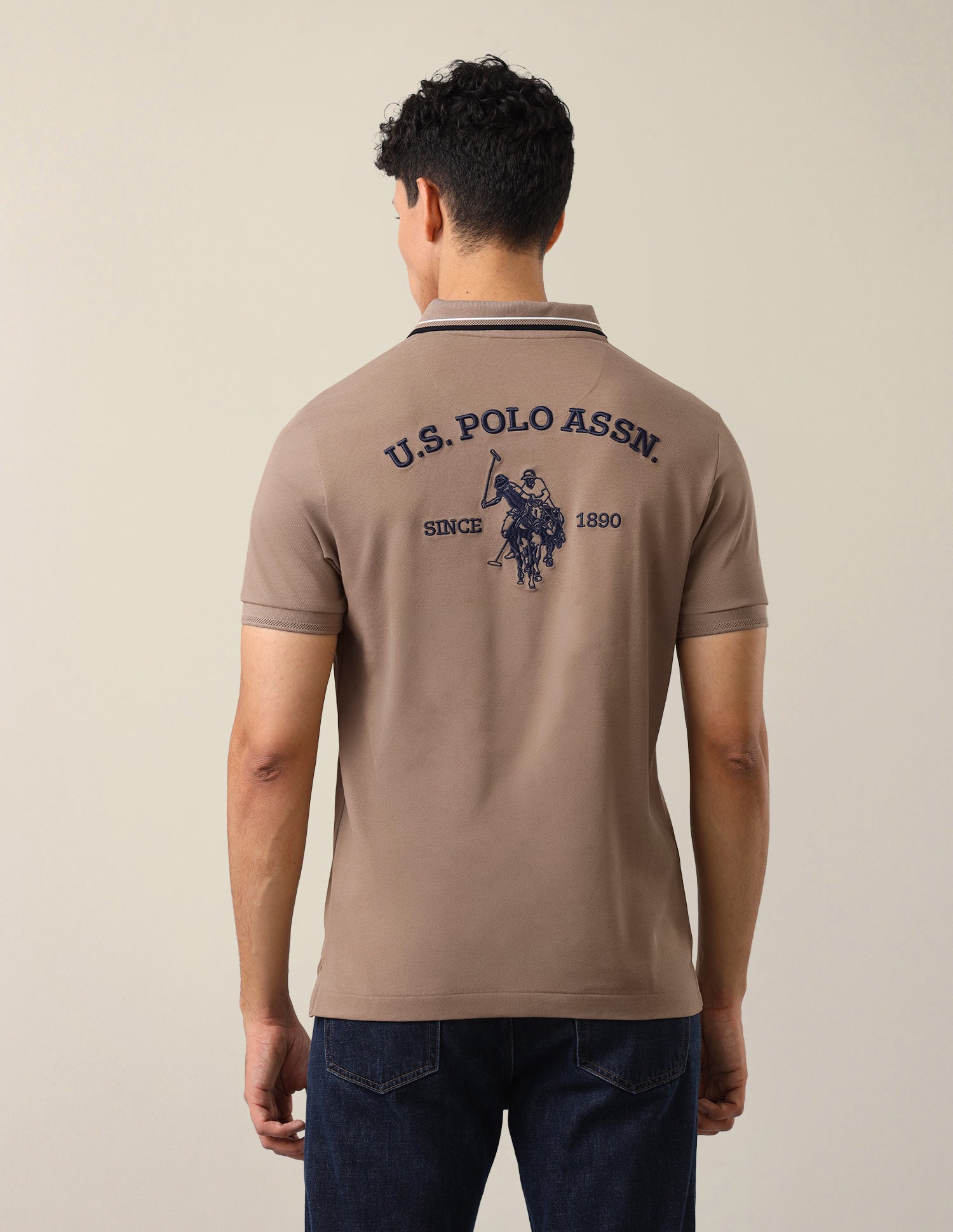 Brand Embroidered Slim Fit Polo Shirt Light Brown - U.S. Polo Assn. India | Large