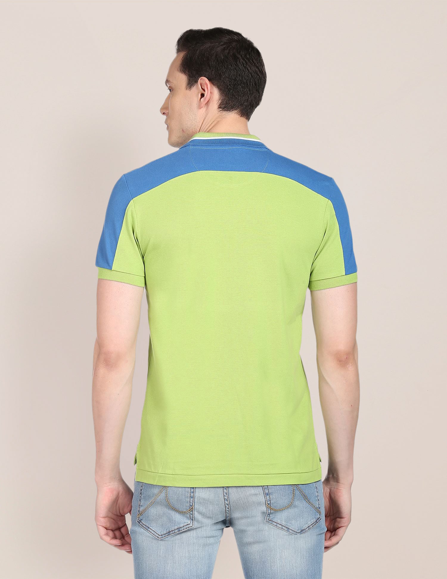 Colour Block Cotton Polo Shirt Light Green and Blue - U.S. POLO ASSN. | Large