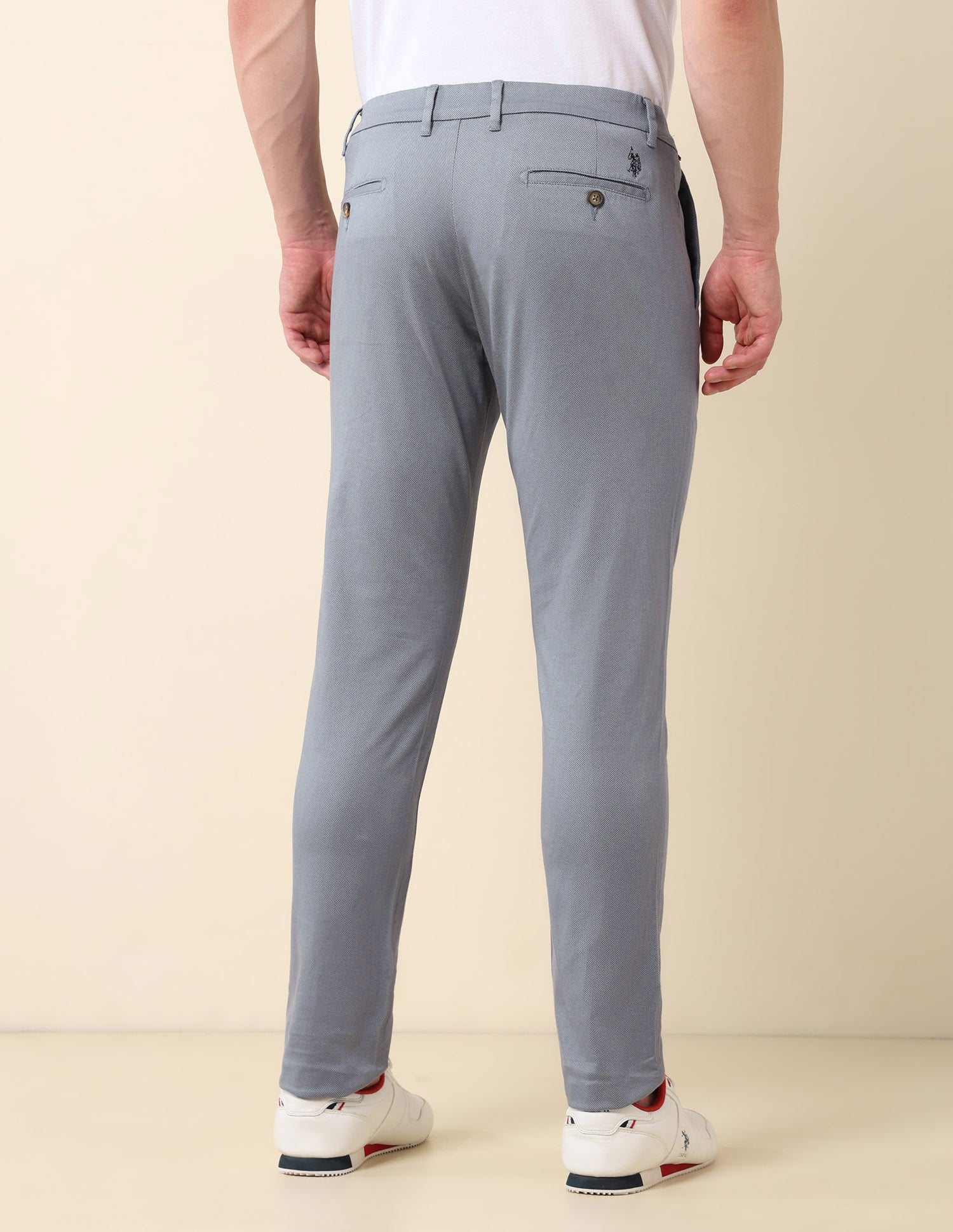 Textured Slim Fit Trousers Grey - U.S. Polo Assn. India | Large