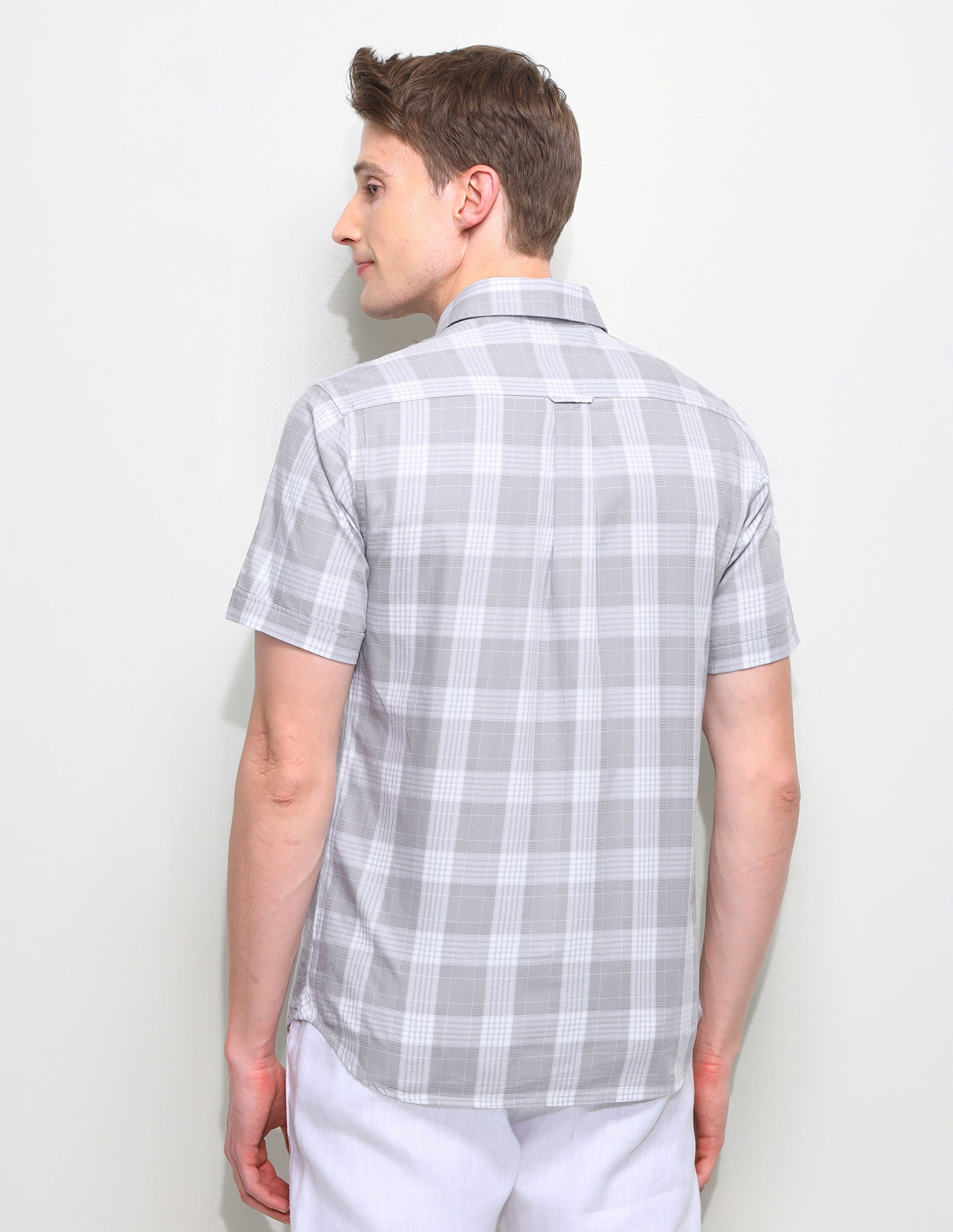 Twill Regular Fit Grid Tattersall Checked Shirt Light Grey - U.S. Polo Assn. India | Large