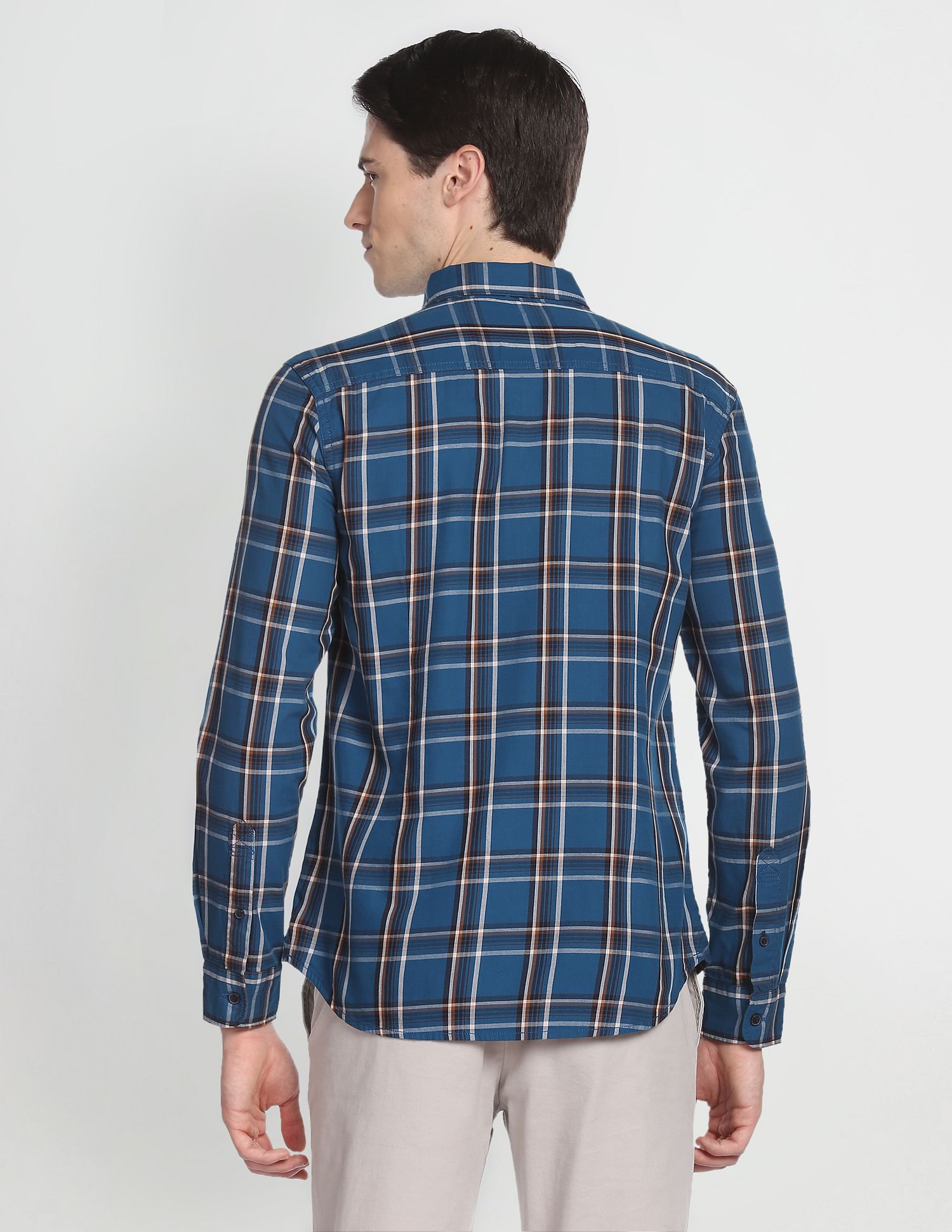 Button Down Collar Tartan Check Formal Shirt Blue - U.S. Polo Assn. India | Large