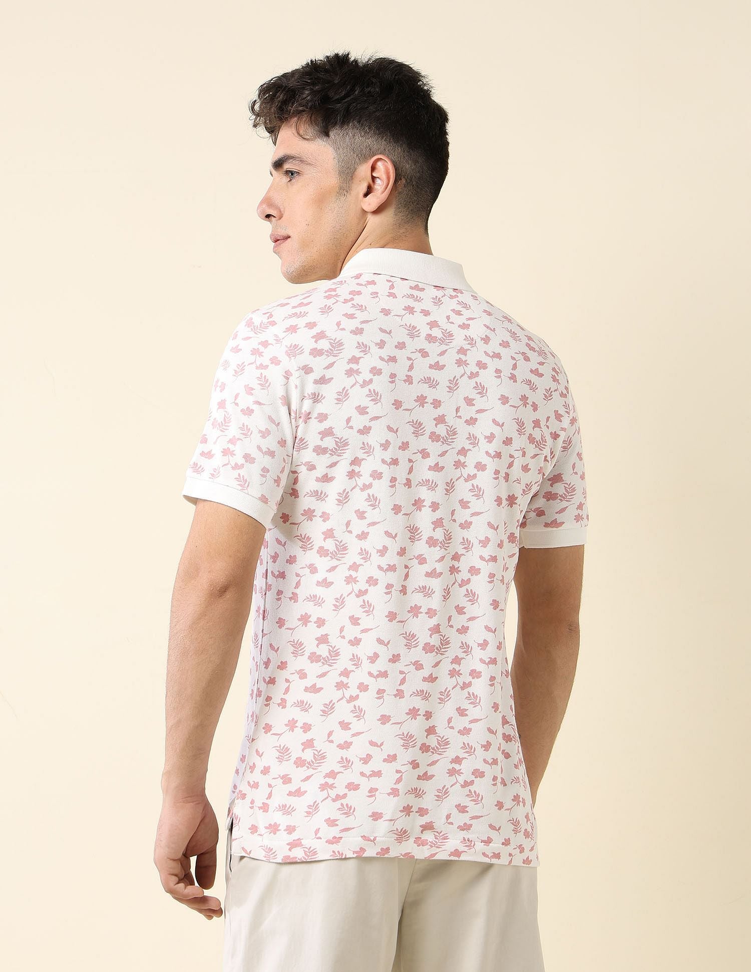 All-Over Printed Slim Fit Polo Shirt Off White - U.S. Polo Assn. India | Large