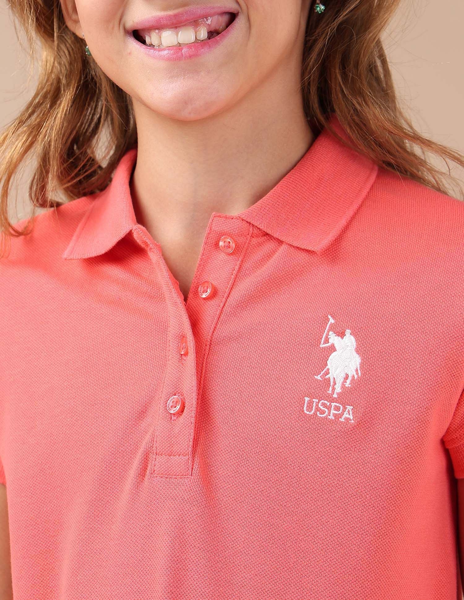 Girls Solid A Line Polo Dress Coral - U.S. POLO ASSN. | Large