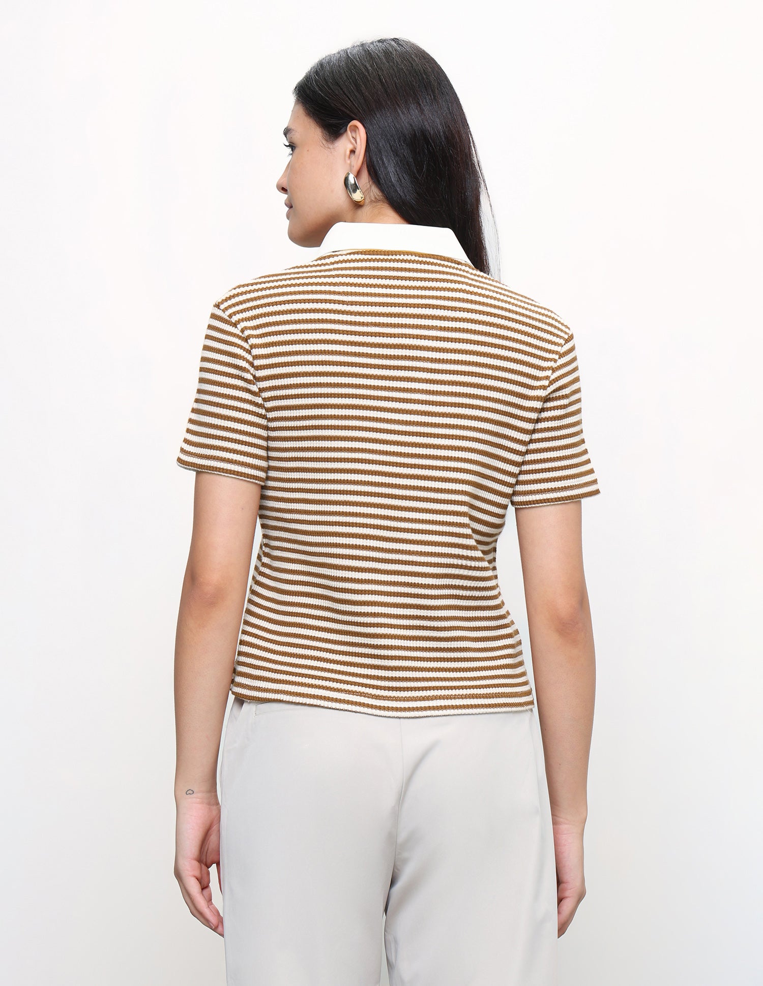 Horizontal Striped Relaxed Fit Polo Shirt Beige - U.S. Polo Assn. India | Large