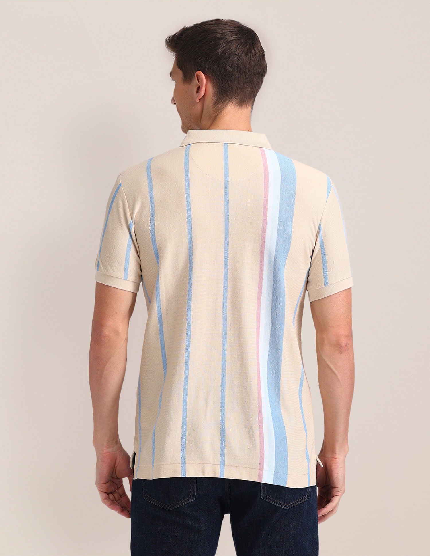 Slim Fit Striped Polo Shirt Beige - U.S. Polo Assn. India | Large