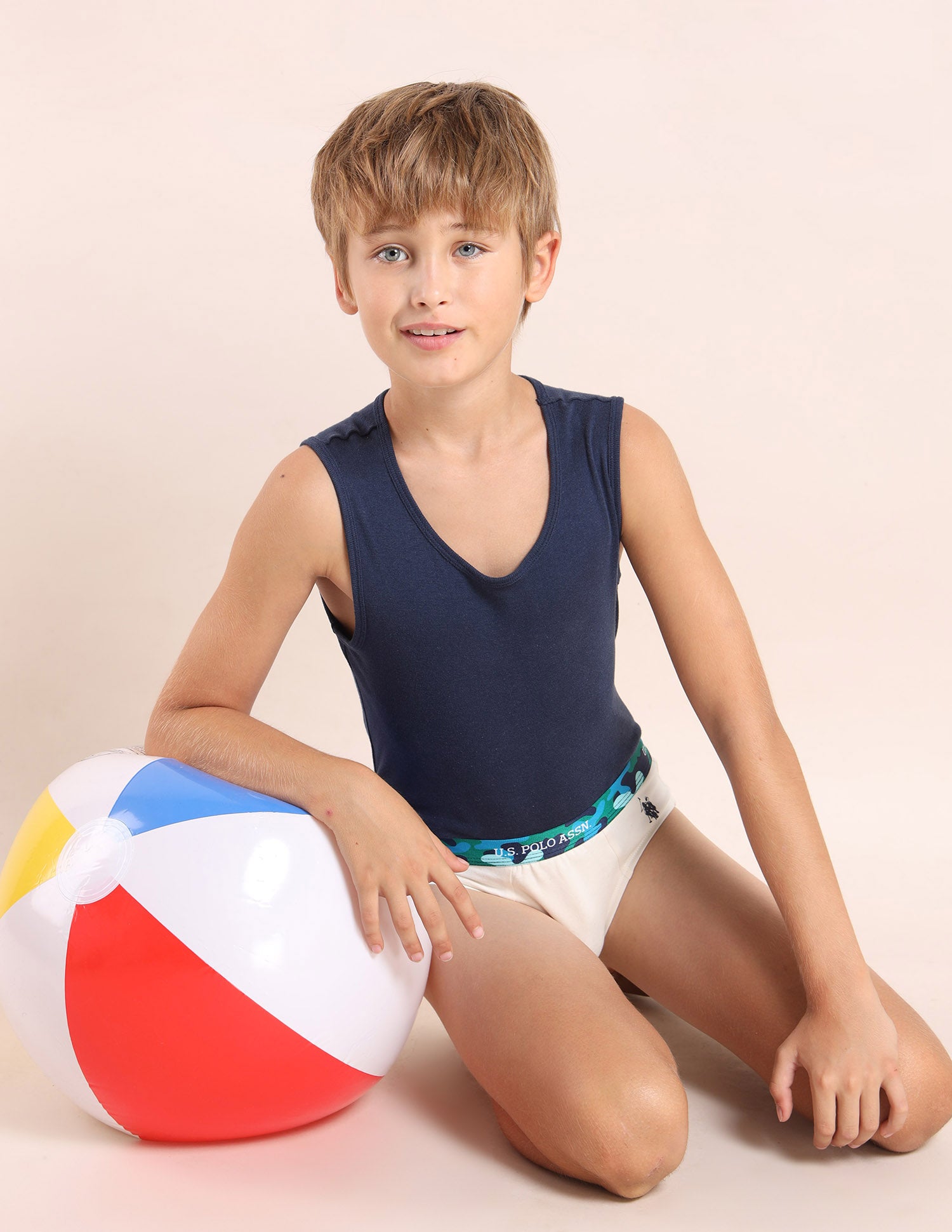 Boys Cotton Spandex Solid Briefs - Pack Of 5 White, Green, Yellow, Purple and Blue - U.S. POLO ASSN. | Large