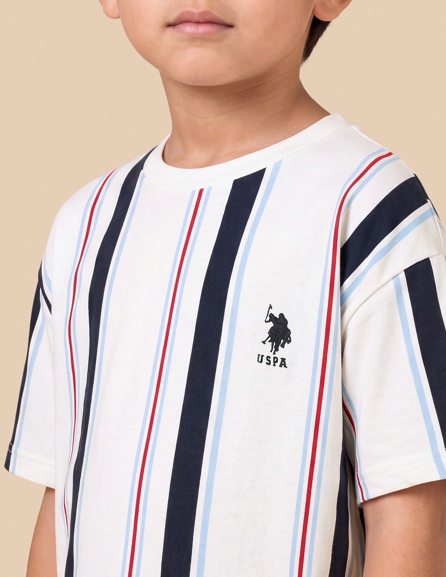 Vertical Striped Oversized Fit T-Shirt Off White - U.S. Polo Assn. India | Large