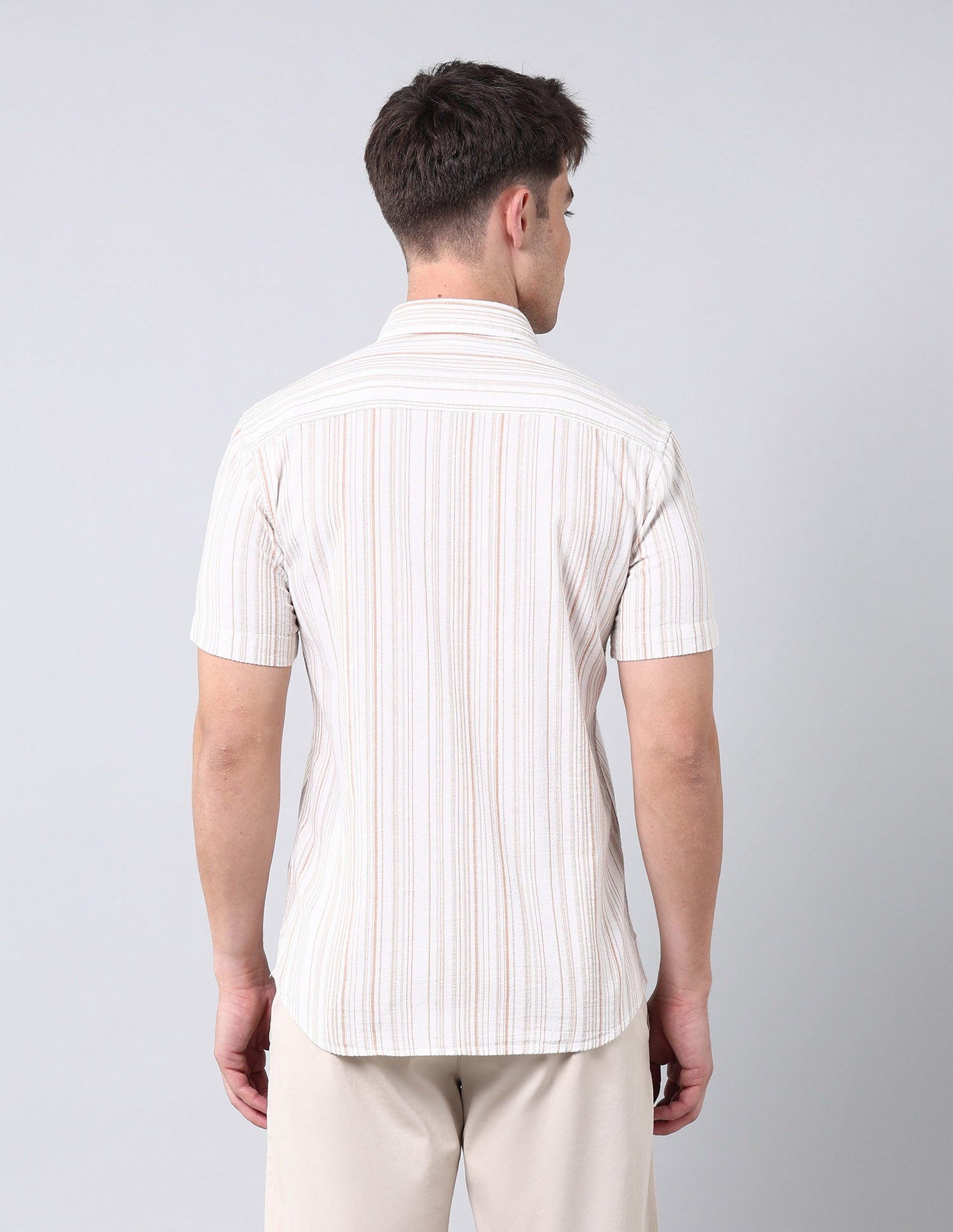 Vertical Striped Pure Cotton Shirt Ochre - U.S. Polo Assn. India | Large