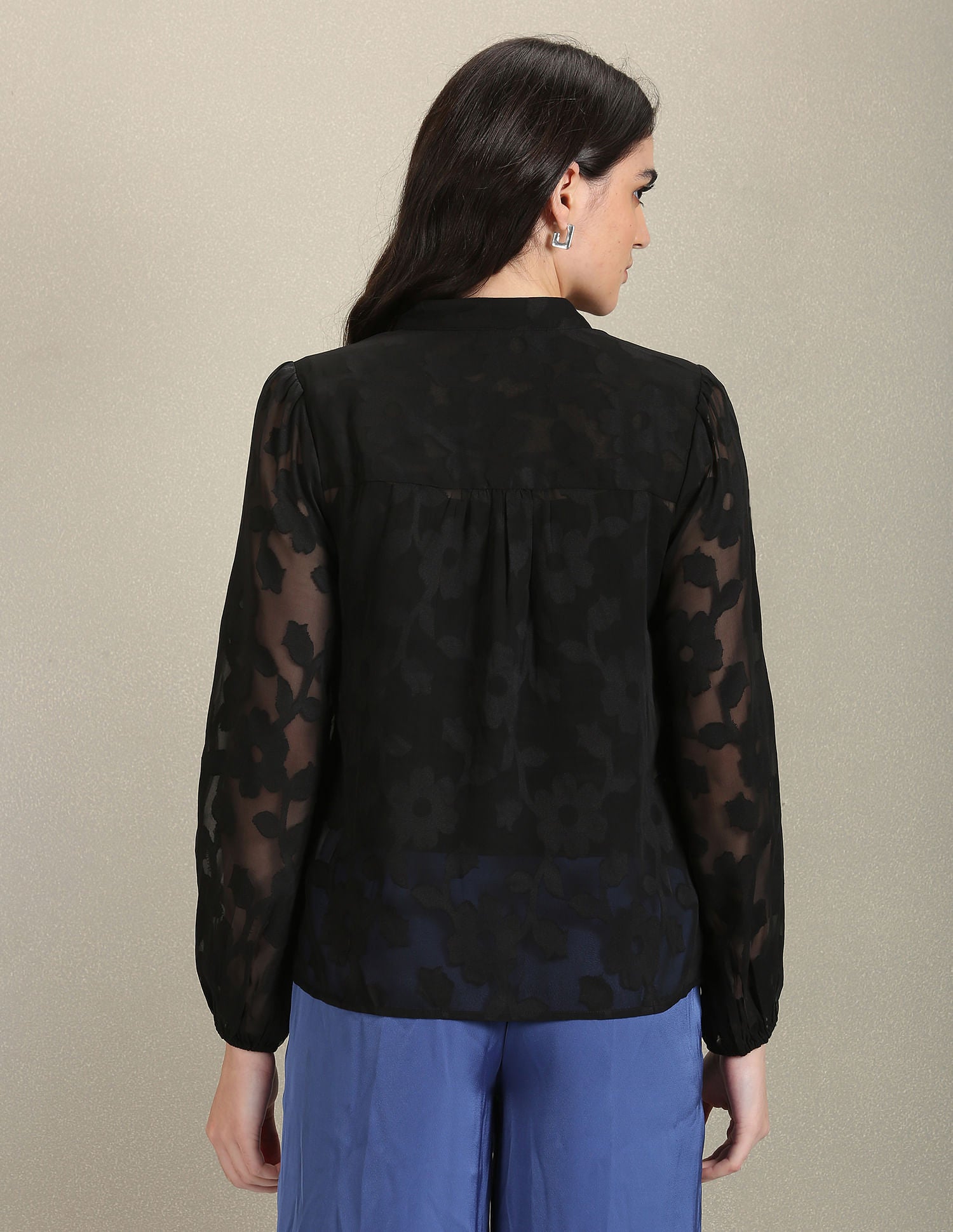 Mandarin Collar Lace Shirt Black - U.S. POLO ASSN. | Large