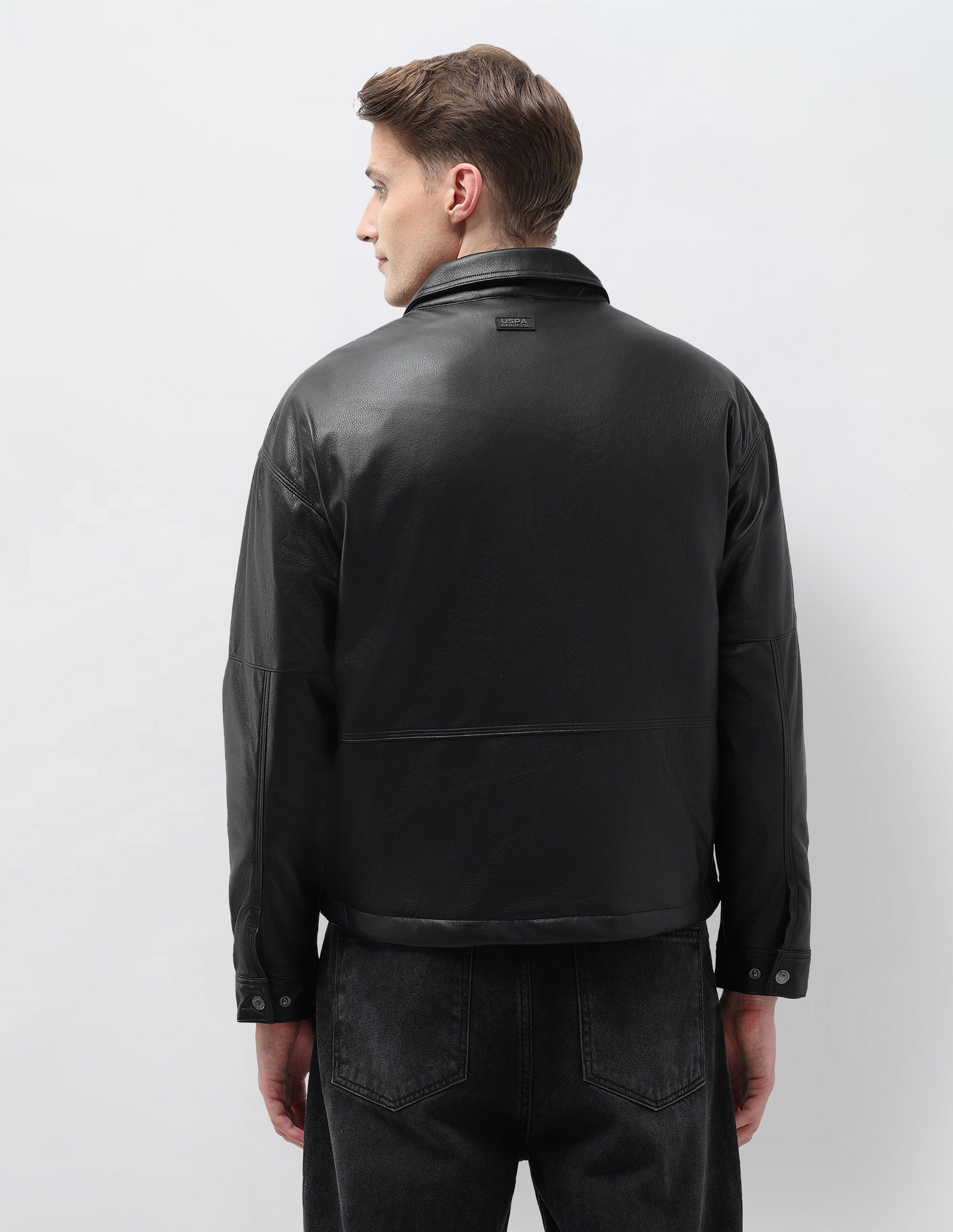 Regular Fit Solid Leather Jacket Black - U.S. Polo Assn. India | Large
