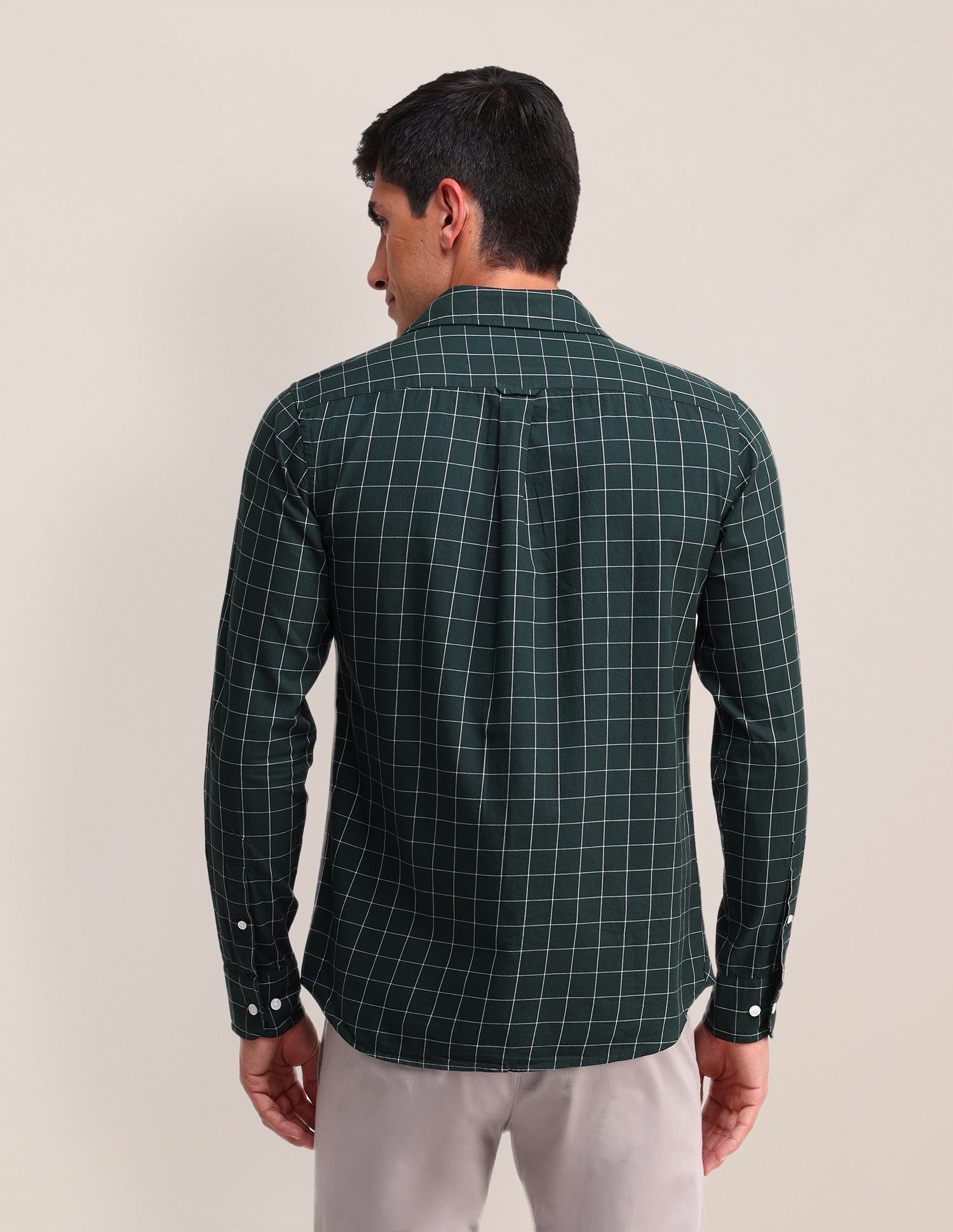 Windowpane Checked Twill Shirt Dark Green - U.S. Polo Assn. India | Large