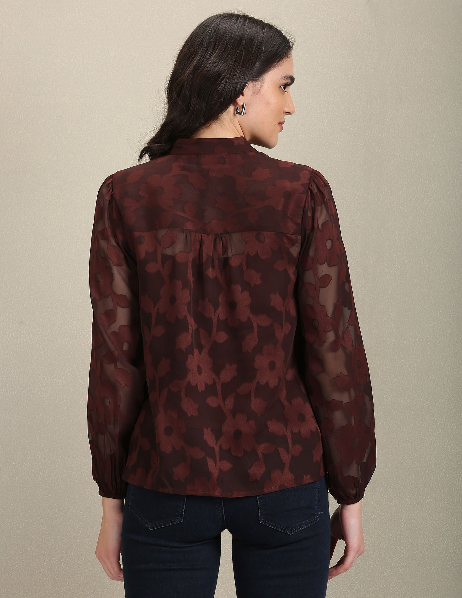 Mandarin Collar Lace Shirt Brown - U.S. Polo Assn. India | Large