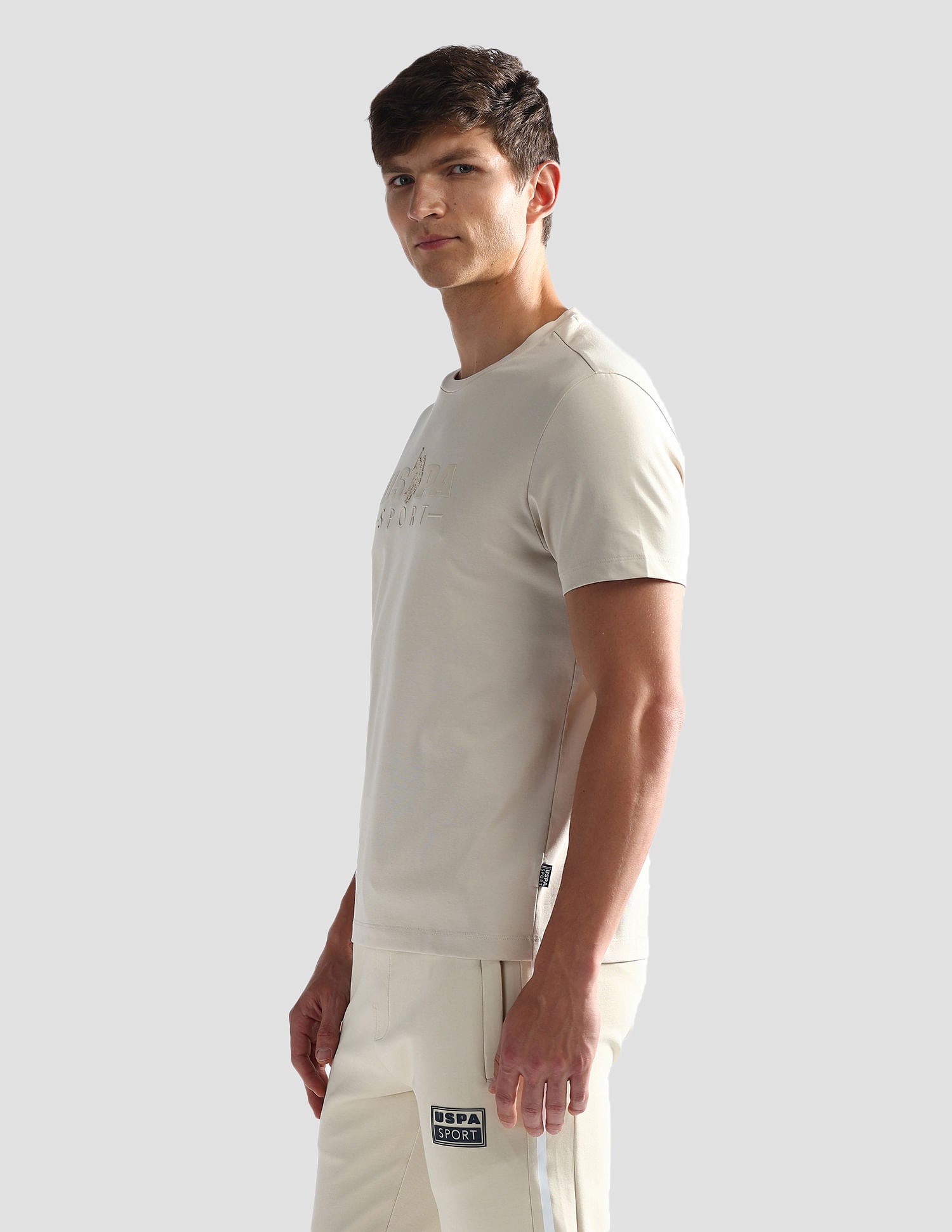 Brand Print Slim Fit Active T-Shirt Beige - U.S. Polo Assn. India | Large