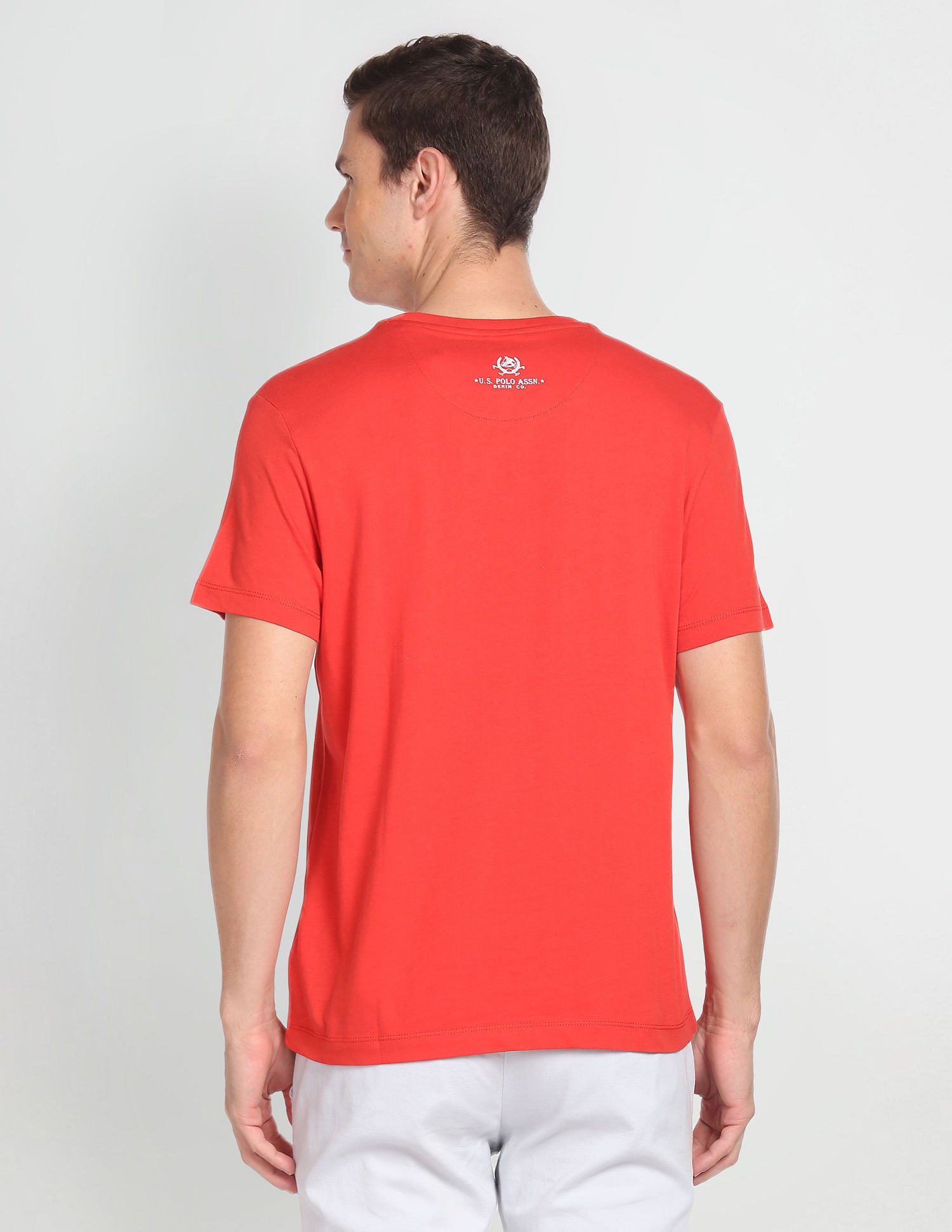 Men Red Crew Neck Brand Print T-Shirt Red - U.S. Polo Assn. India | Large