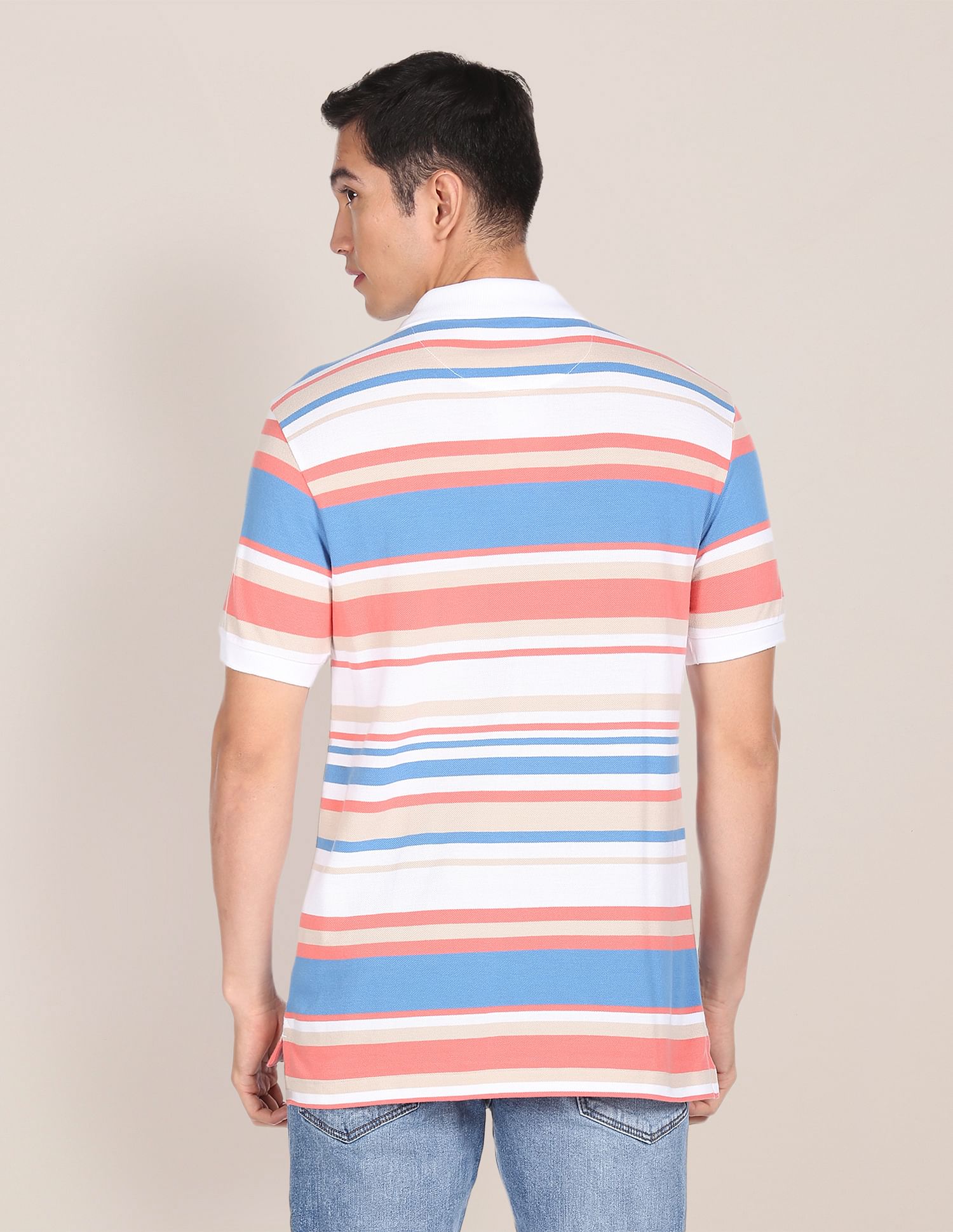 Men White Cotton Striped Logo Polo Shirt White - U.S. Polo Assn. India | Large