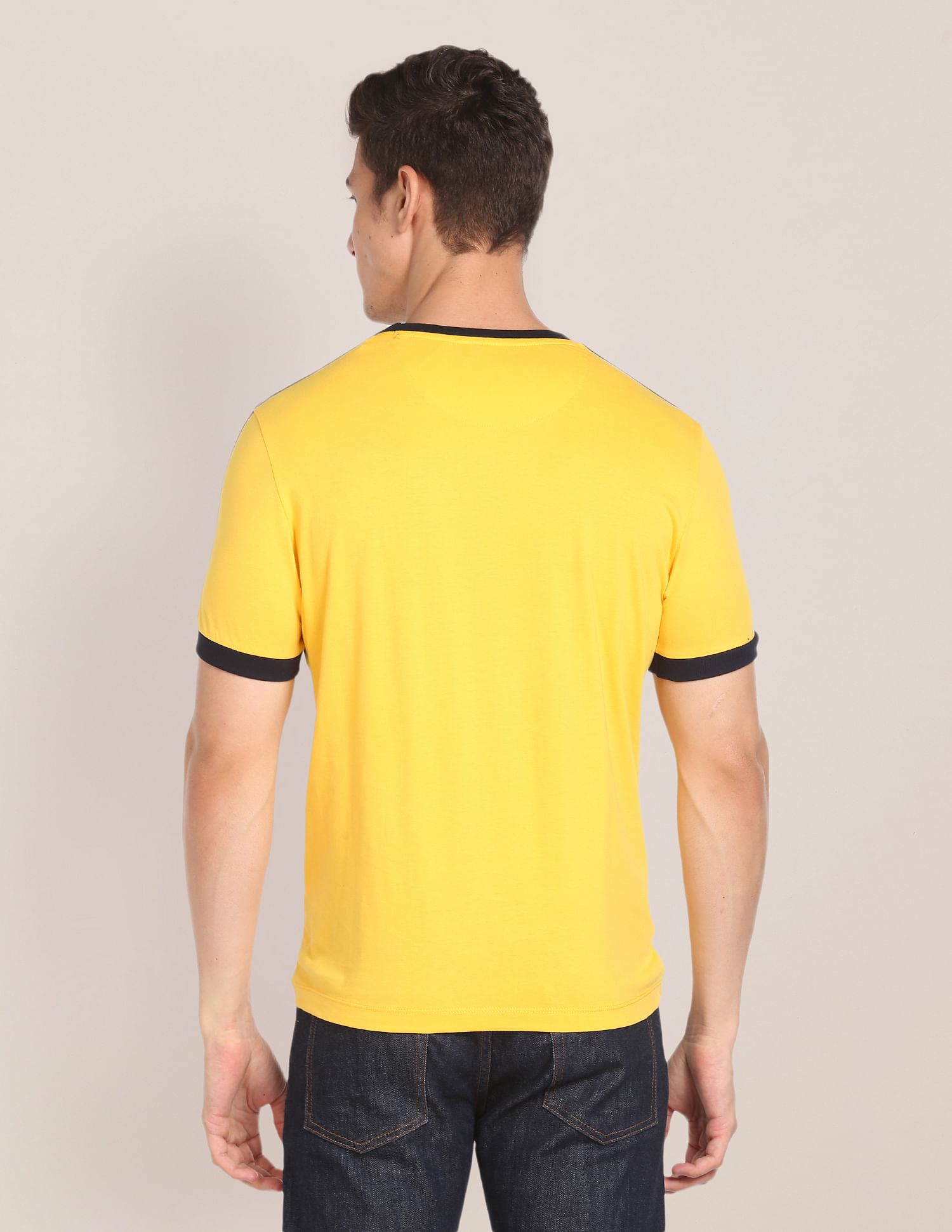 Contrast Tape Cotton T-Shirt Yellow - U.S. POLO ASSN. | Large