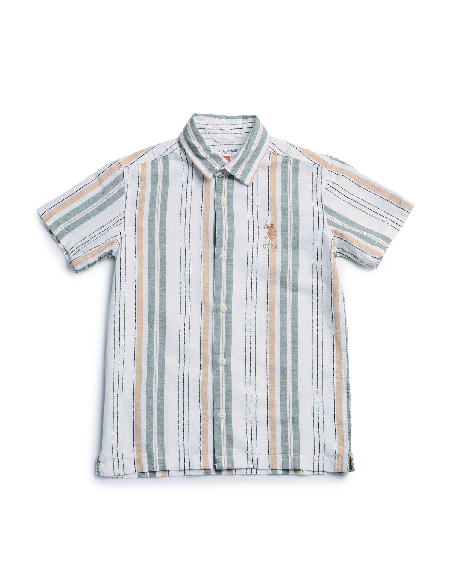 Boys Boxy Fit Vertical Striped Shirt Green - U.S. POLO ASSN. | Large