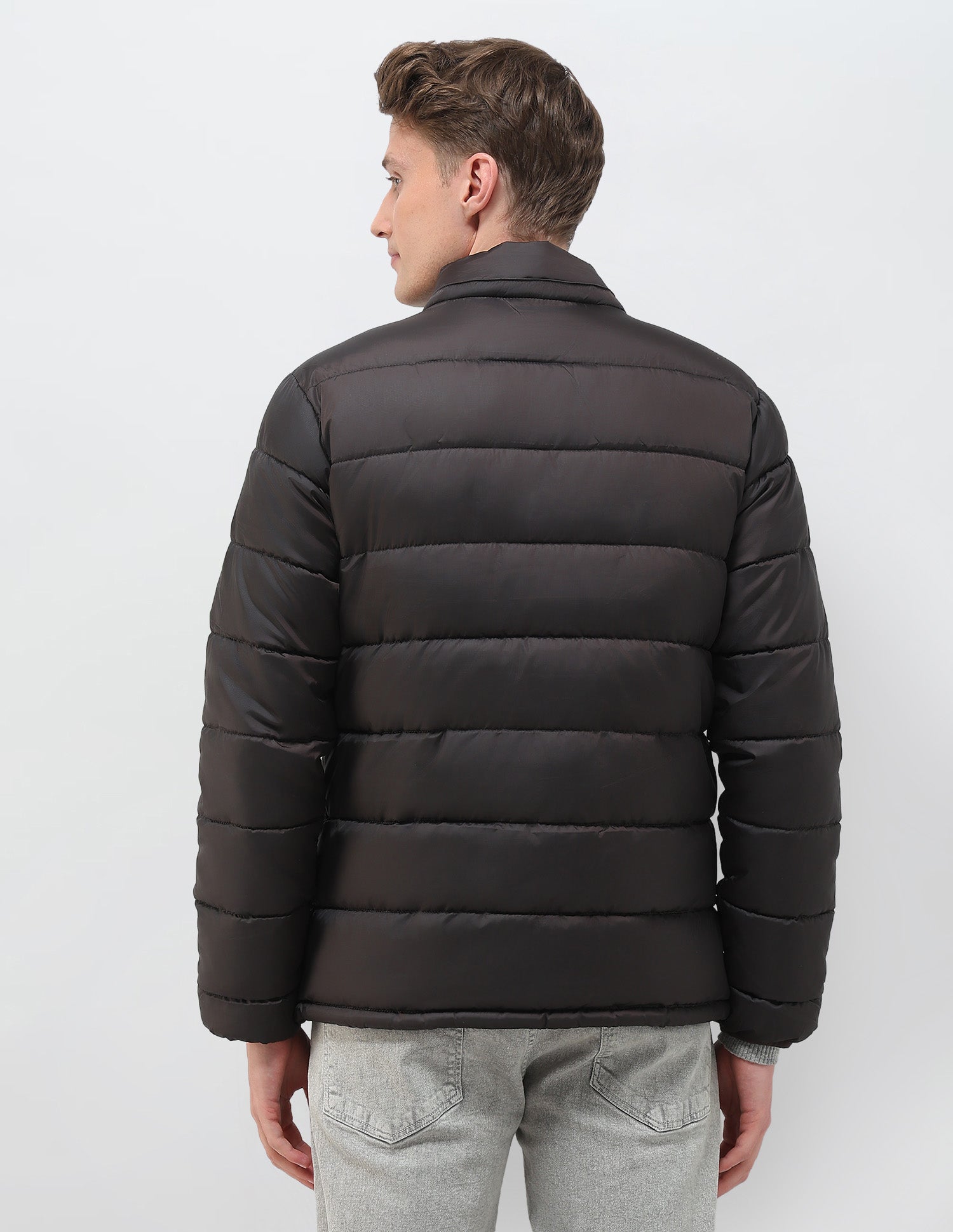 Removable Hood Solid Puffer Jacket Dark Brown - U.S. Polo Assn. India | Large