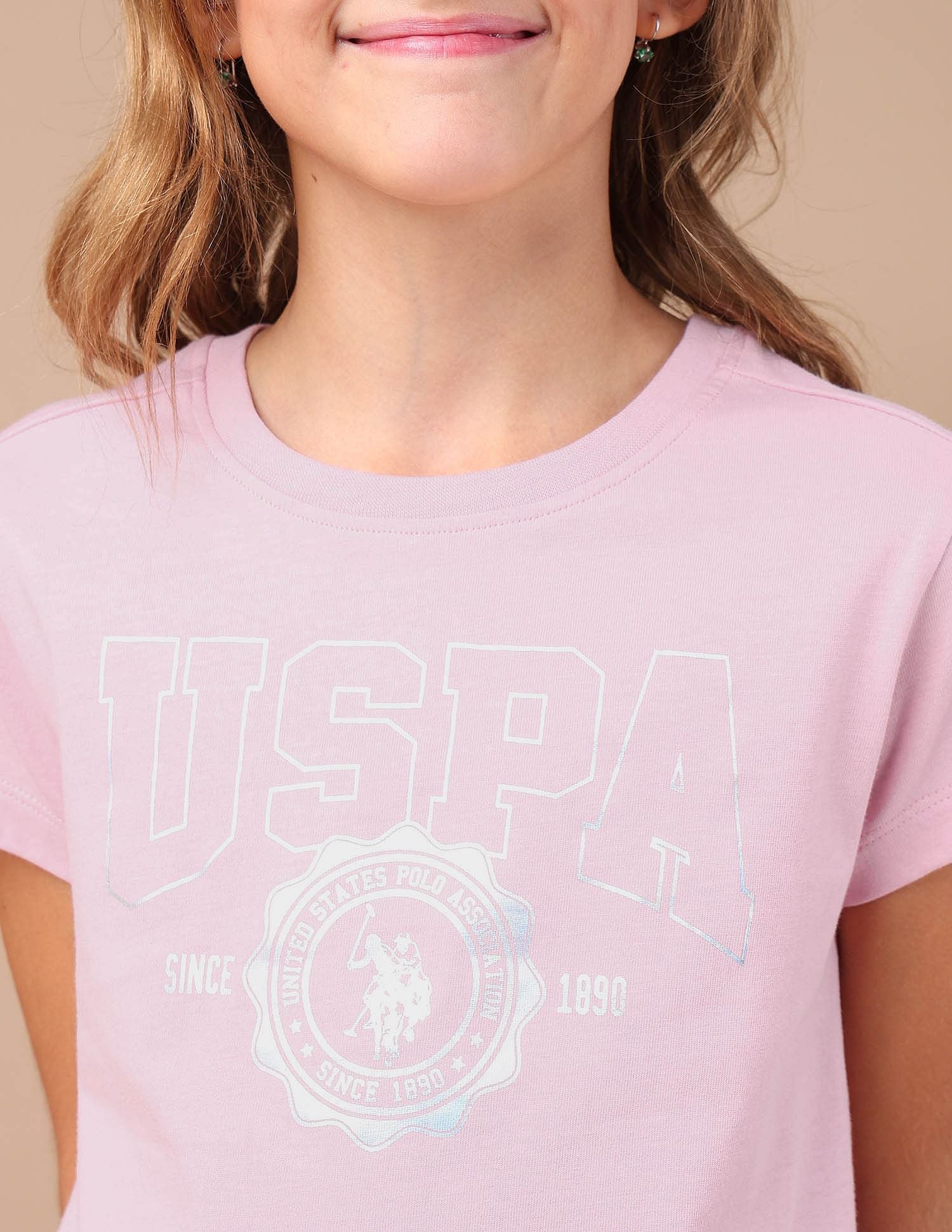 Girls Foil Print Relaxed Fit T-Shirt Pink - U.S. POLO ASSN. | Large