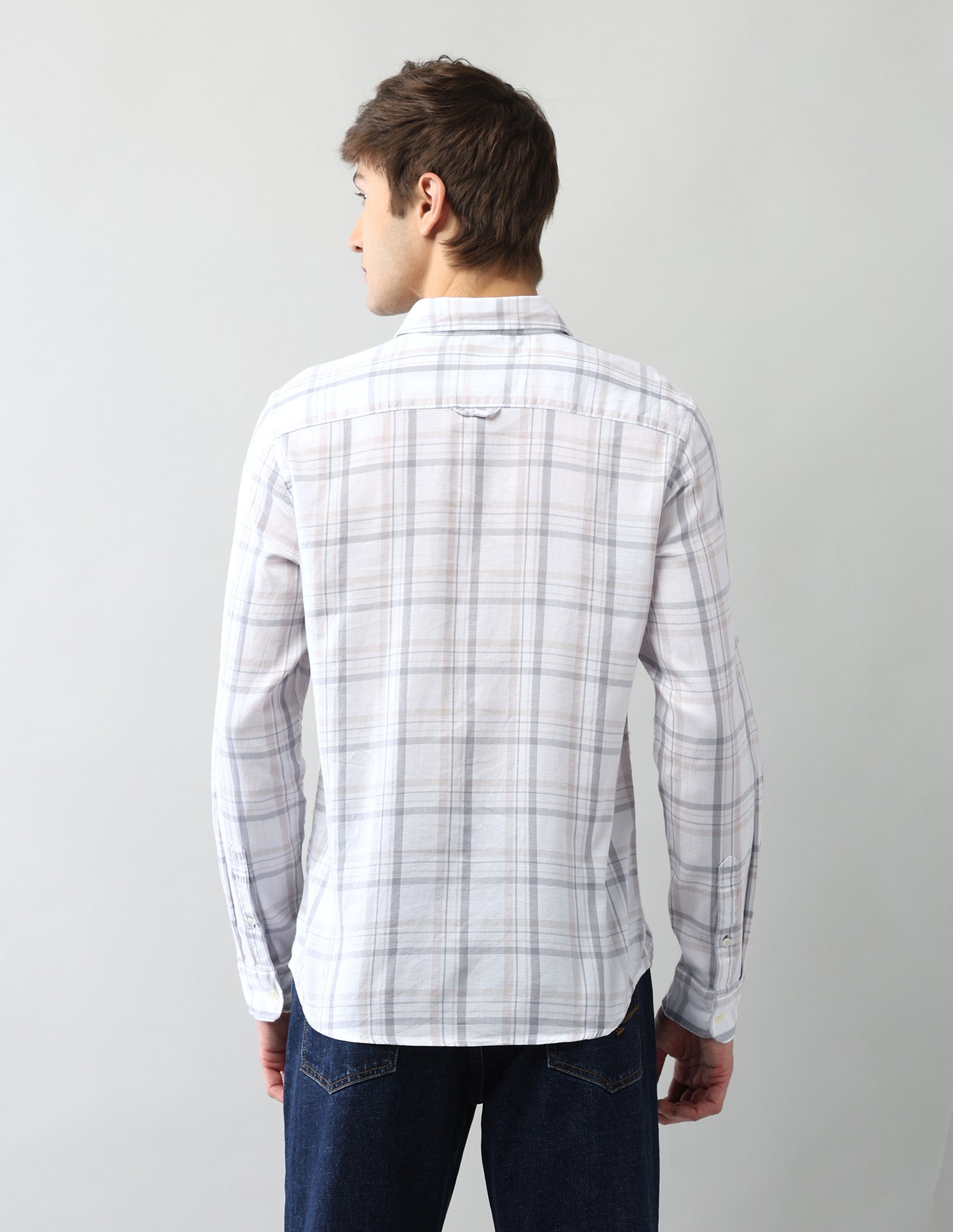 Grid Tattersall Checked Regular Fit Dobby Shirt Ecru - U.S. Polo Assn. India | Large