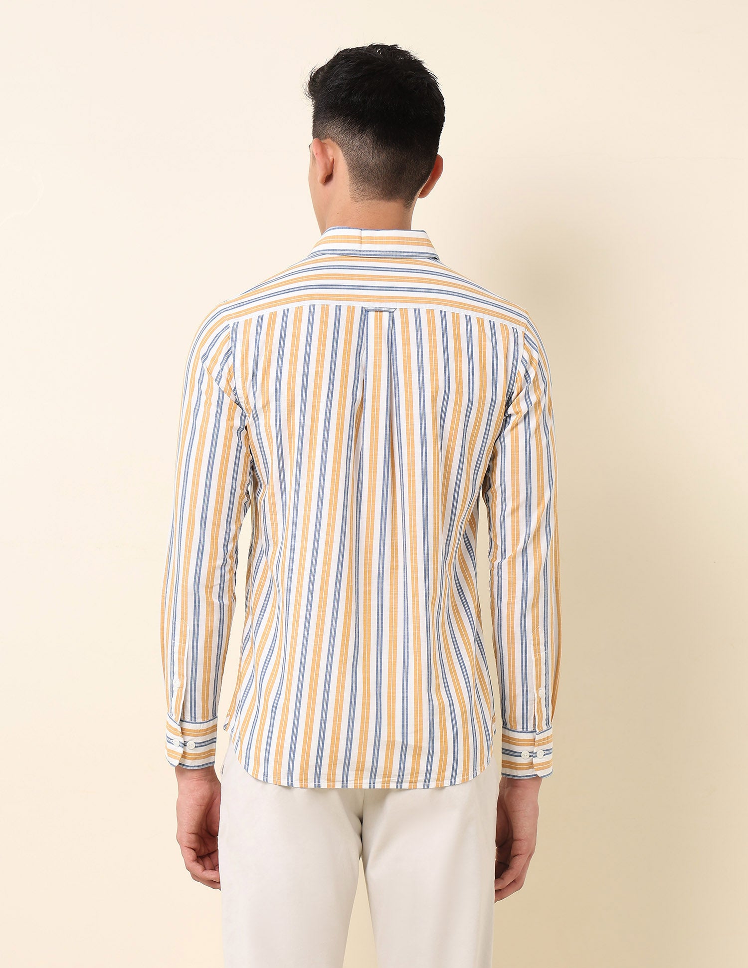 Vertical Striped Pure Cotton Shirt Yellow - U.S. Polo Assn. India | Large