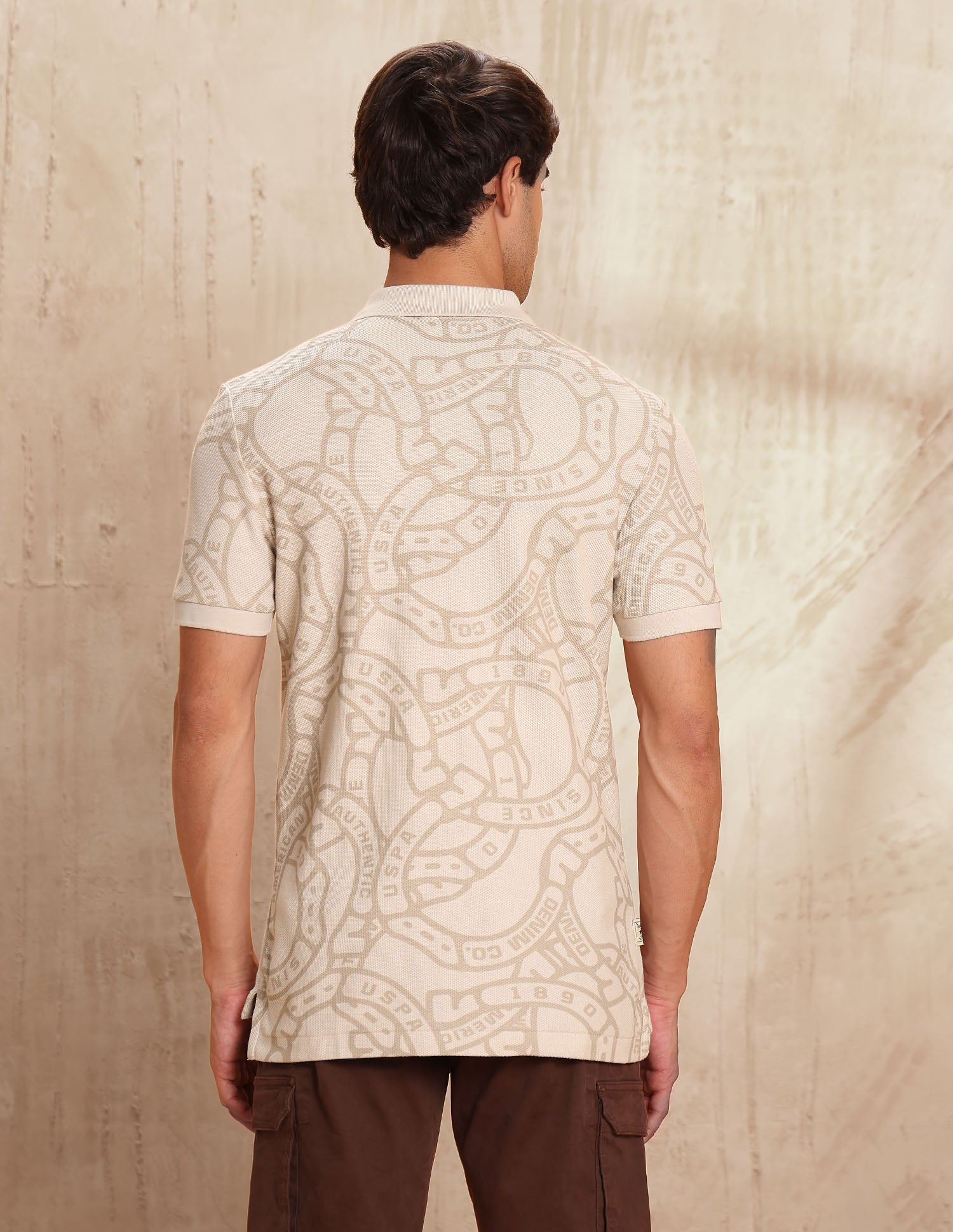 Pure Cotton All-Over Printed Polo Shirt Beige - U.S. POLO ASSN. | Large