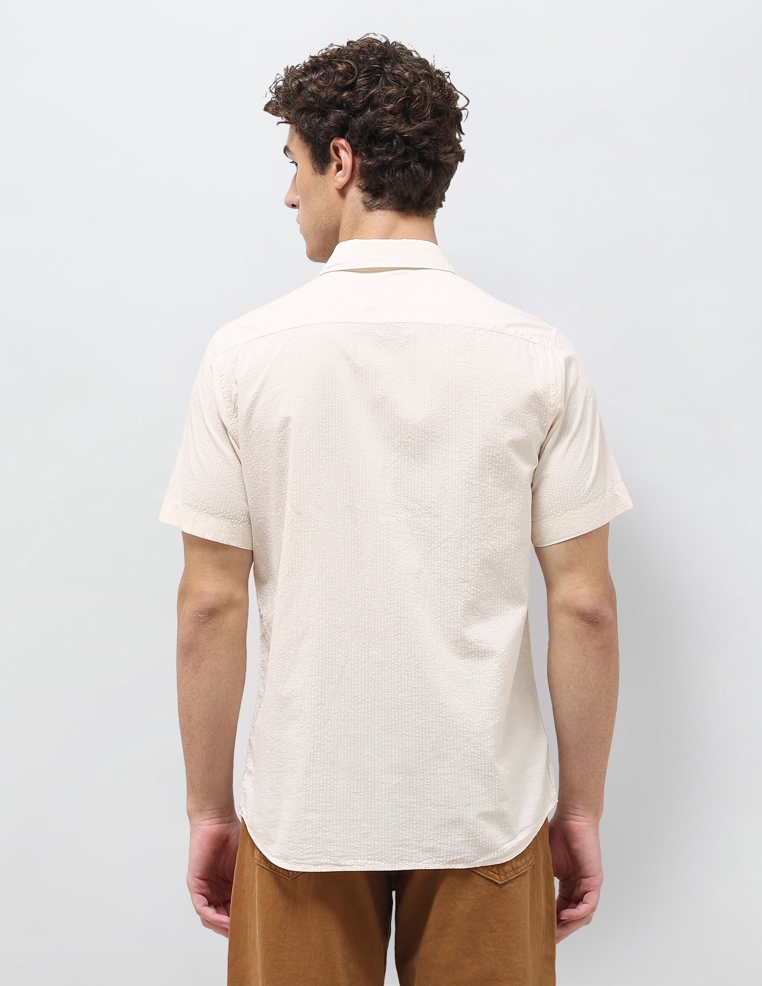 Regular Fit Seersucker Shirt Ivory - U.S. Polo Assn. India | Large