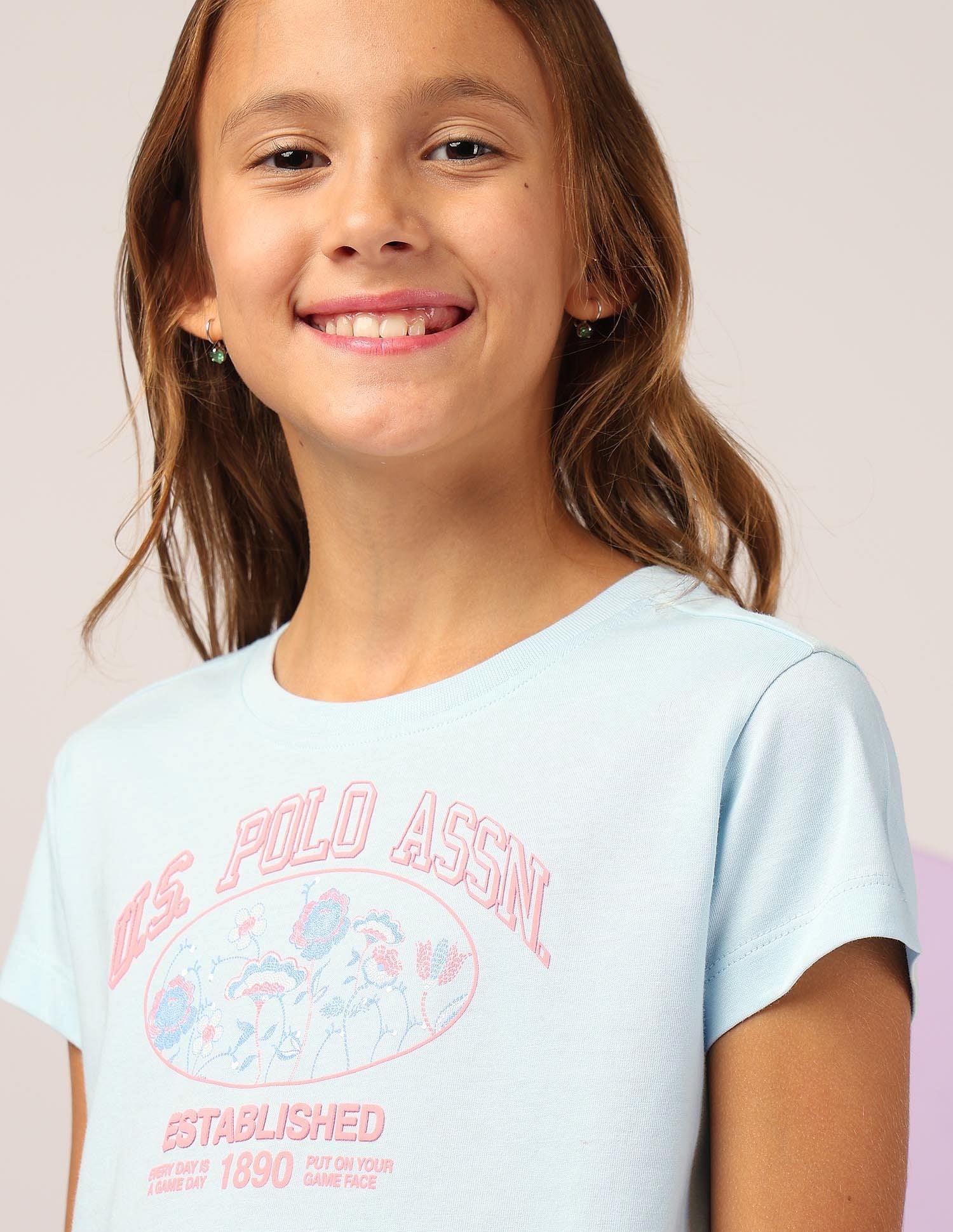 Girls Neon Graphic Print T-Shirt Light Blue - U.S. POLO ASSN. | Large
