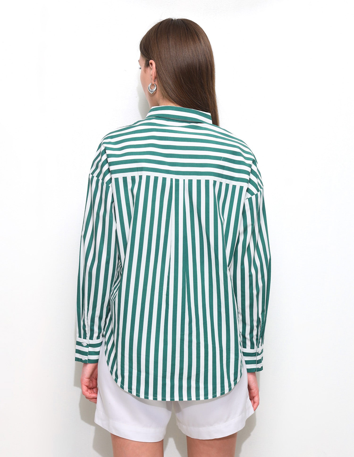 Vertical Striped Oversized Fit Shirt Green - U.S. Polo Assn. India | Large