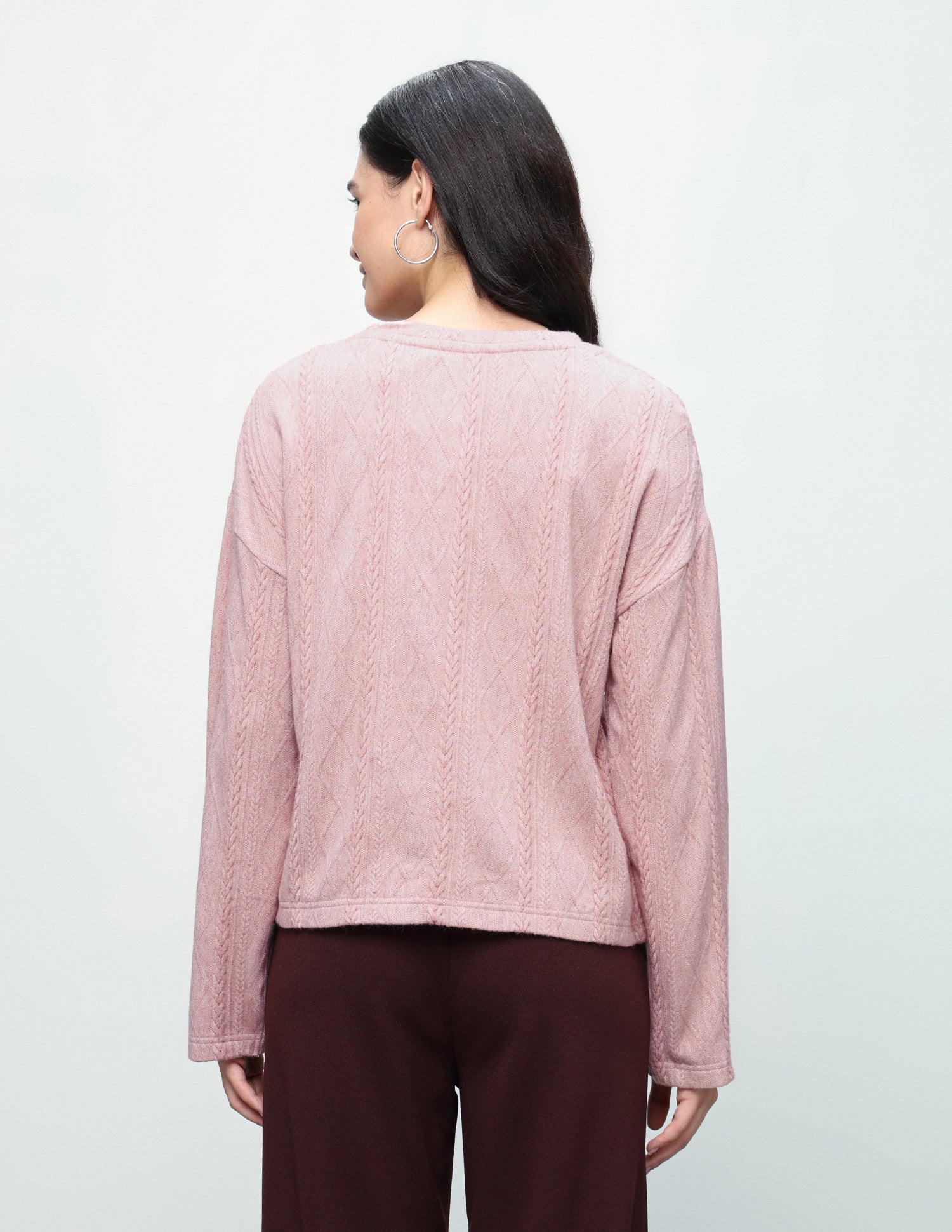 Cable Patterned Knit Regular Fit Sweater Pink - U.S. Polo Assn. India | Large